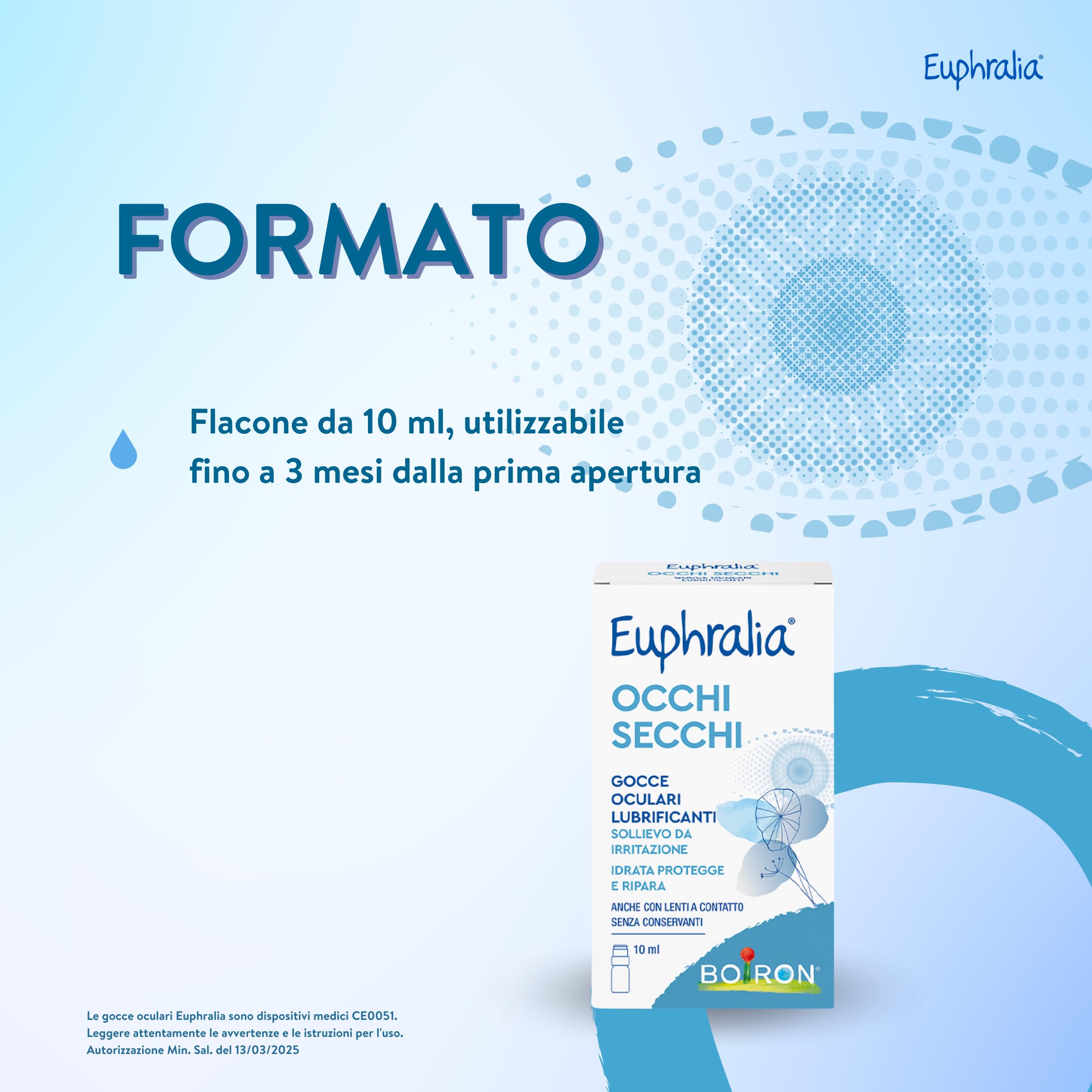 Euphralia Occhi Secchi - Gocce Oculari Lubrificanti, Rimedio contro Secchezza Oculare, Azione Protettrice e Riparatrice, con Acido Ialuronico, Ginkgo Biloba - Flacone da 10 ml + Panno Occhiali