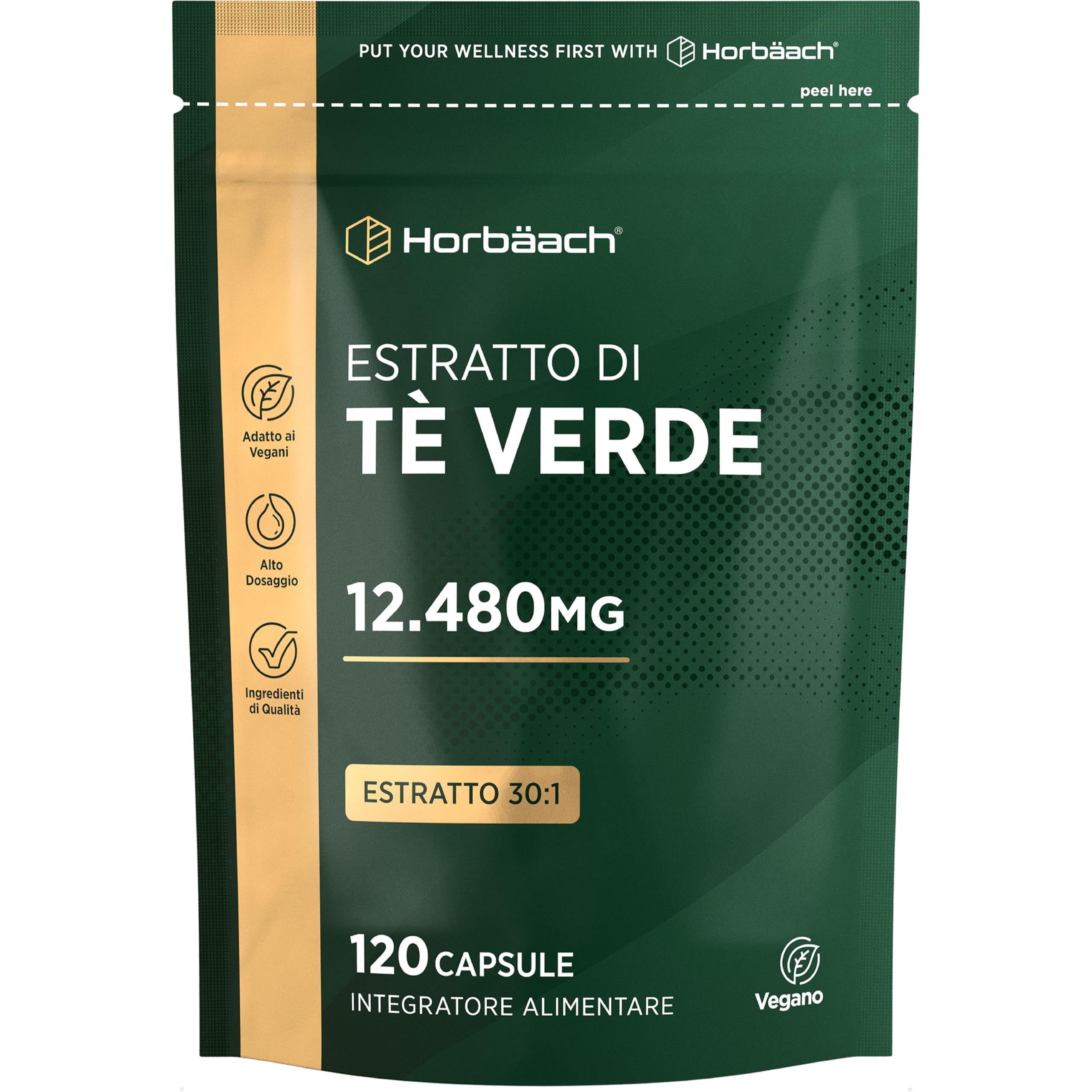 Tè Verde Capsule 12480mg | 120 Capsule Vegane | Estratto di Te Verde Integratore in Polvere | Alto Dosaggio | Green Tea Extract | di Horbaach