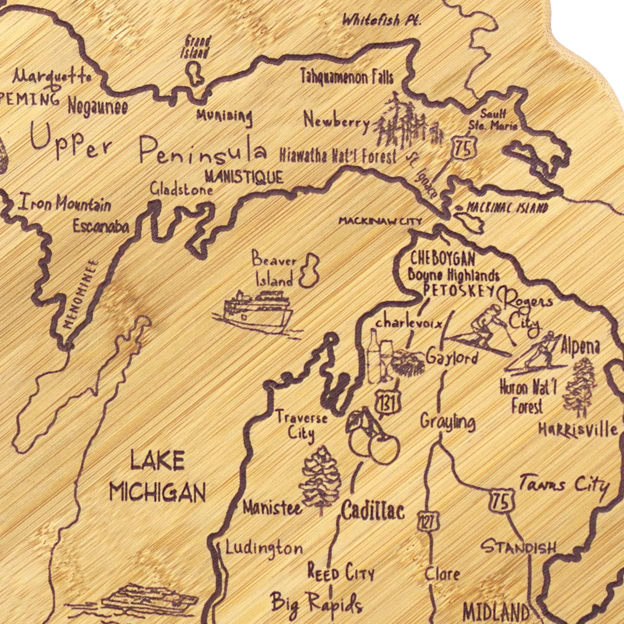 Totally Bamboo Destination Michigan State Shaped Serving and Cutting Board, Includes Hang Tie for Wall Display - Image 5