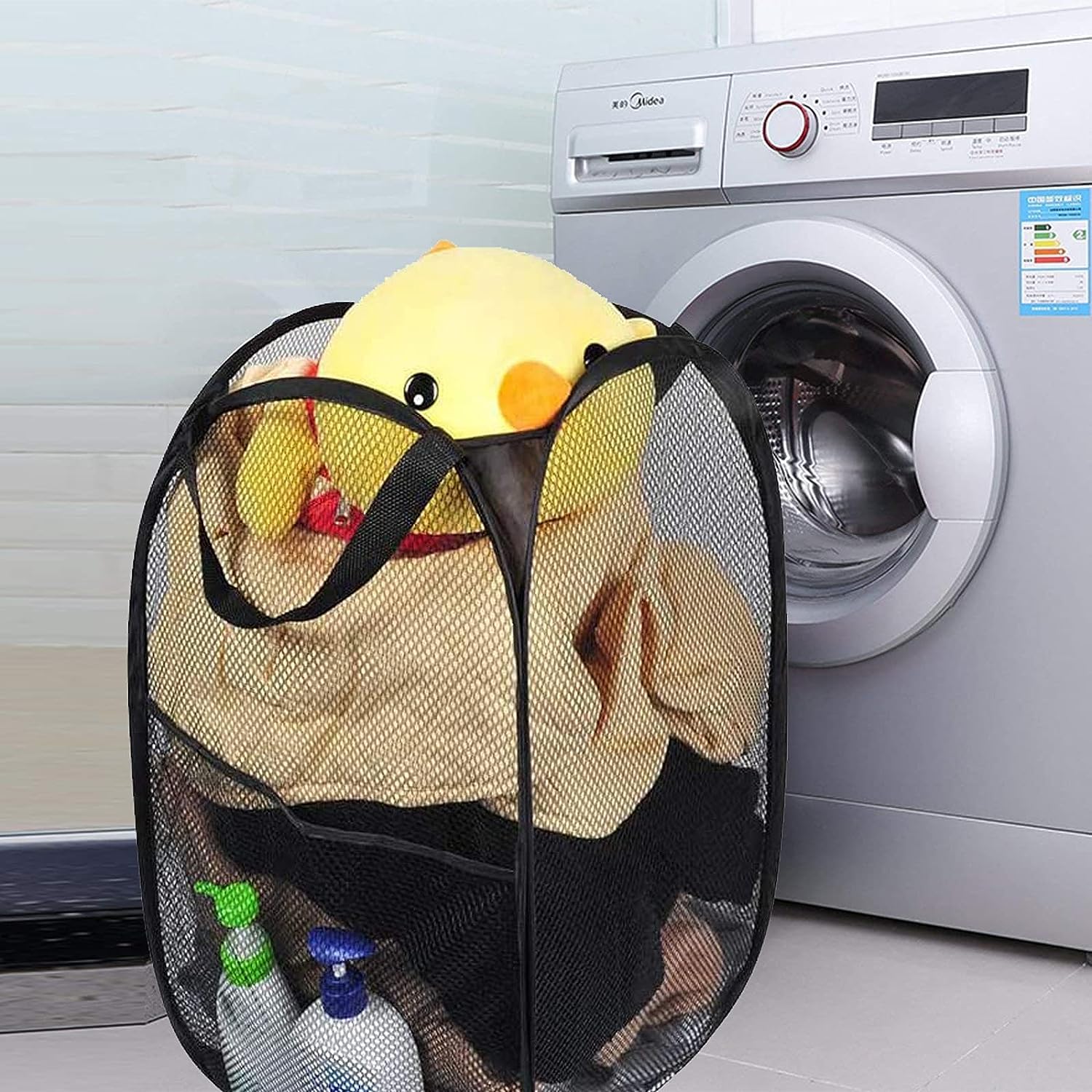 2 Cesto portabiancheria pieghevole, Cesto portabiancheria in rete pop-up con tasche laterali, Cesto portabiancheria pieghevole con manici rinforzati | Leroy Merlin