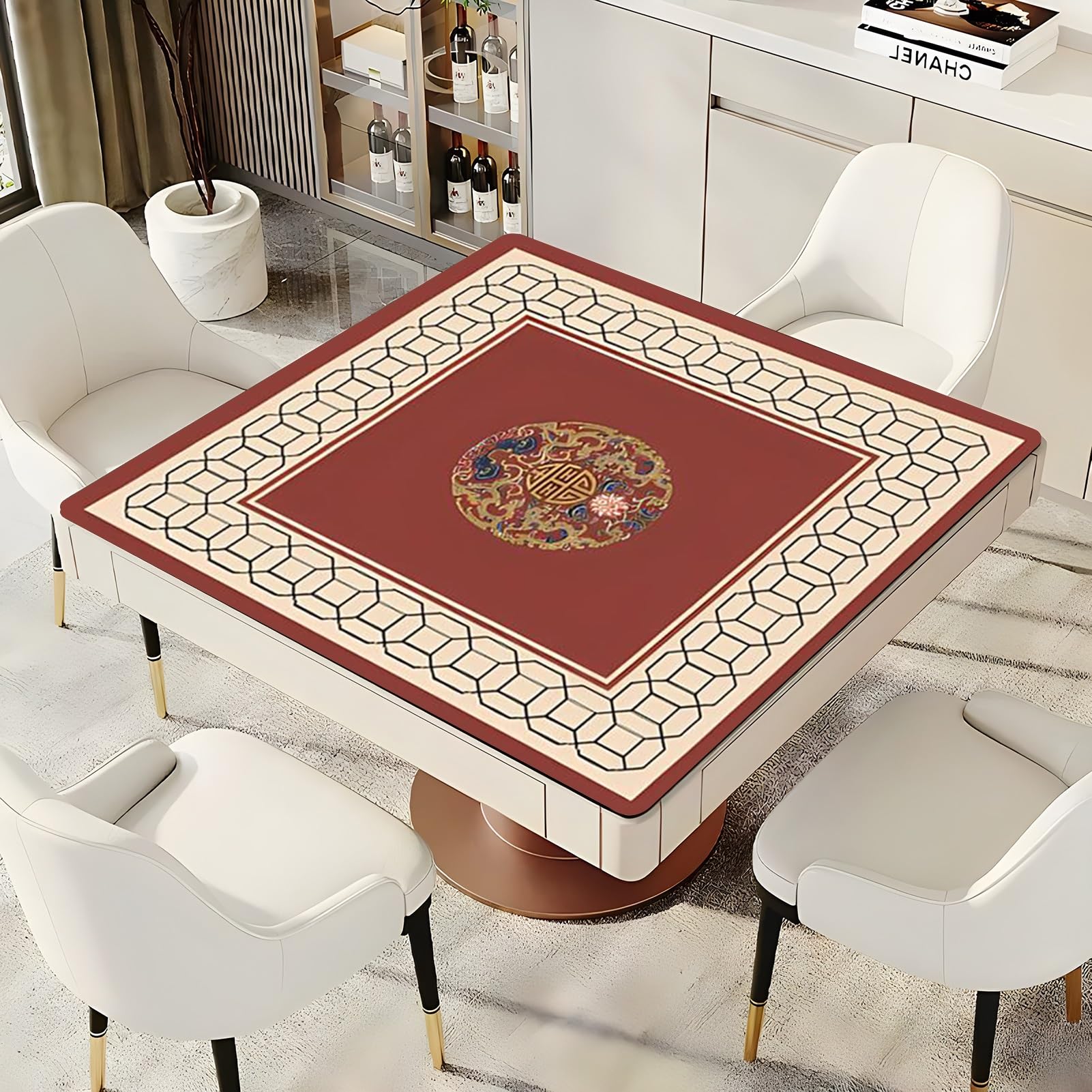 Tapis de Table de mah-Jong, avec Sac de Rangement(Brown,75x75cm (29.52x29.52in))