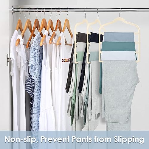 Miniatura 7 de Perchas de terciopelo antideslizantes que ahorran espacio para pantalones, paquete de 8 perchas de ropa de varias capas, organizador de armario para