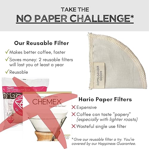 Miniatura 5 de Paquete de 2 filtros reutilizables de algodón orgánico para verter sobre cono Hario V60  Filtro para cafetera Pourover de cerámica vidrio gotero de