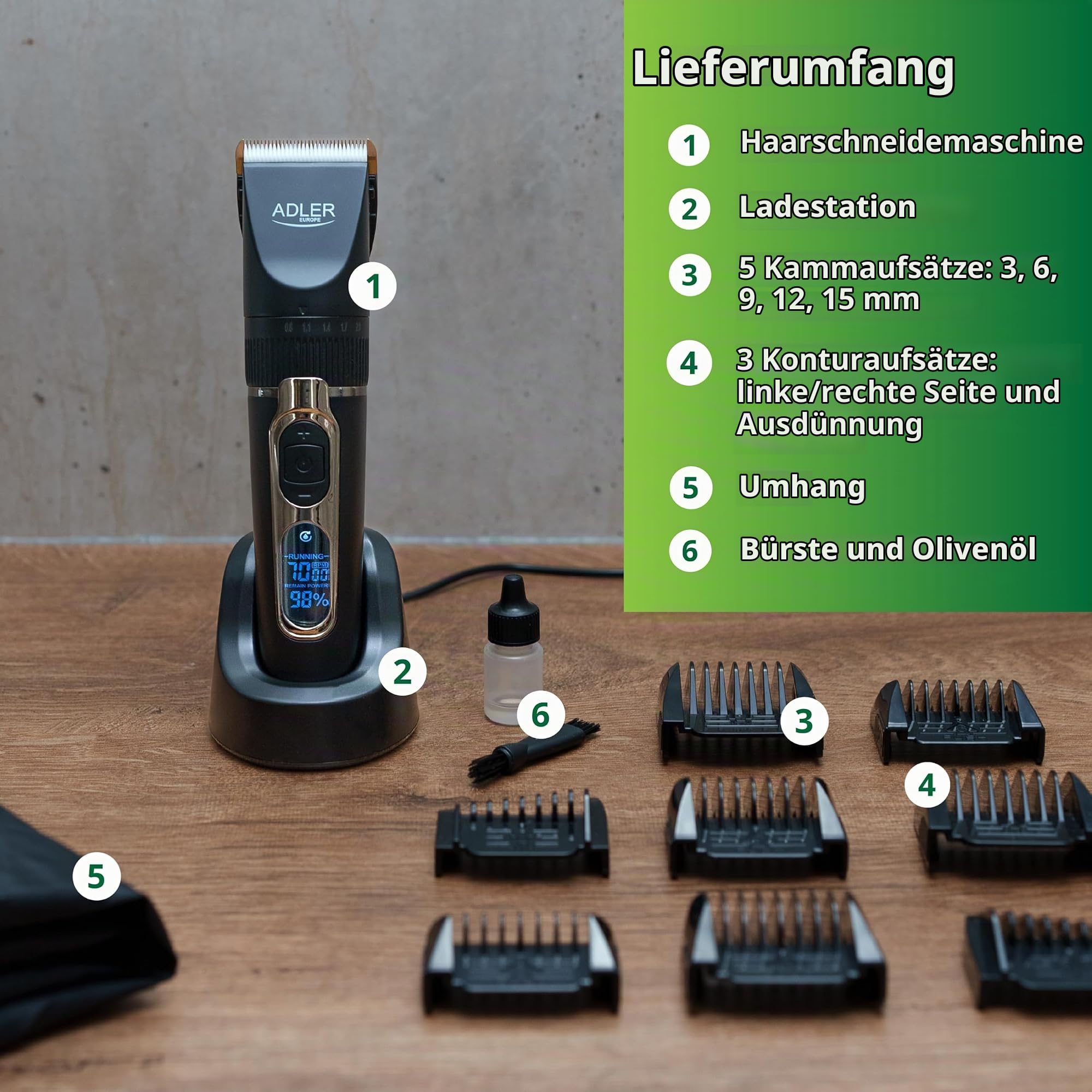 ADLER EUROPE-Haarschneidemaschine AD2837 mit Bartschneider und Haartrimmer für Männer. 2000 mAh-Akku, Vielseitiges All-in-One-Set für den gepflegten Mann und den professionellen Friseur