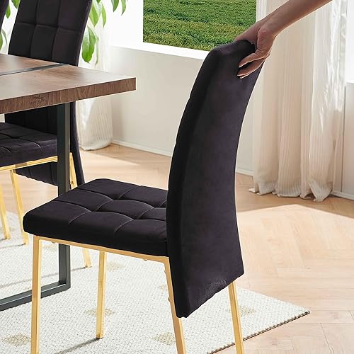 Miniatura 5 de NORDICANA Juego de 6 sillas de comedor tapizadas de terciopelo para 6, sillas clásicas de cocina con respaldo alto, sillas laterales copetudas,