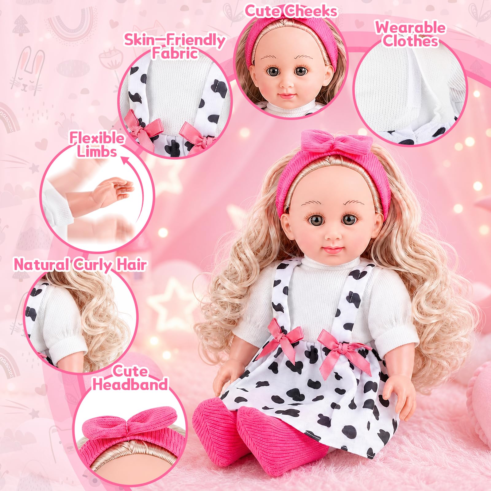 deAO Bambola con Accessori con 4 Vestiti e Kit Parrucchiere