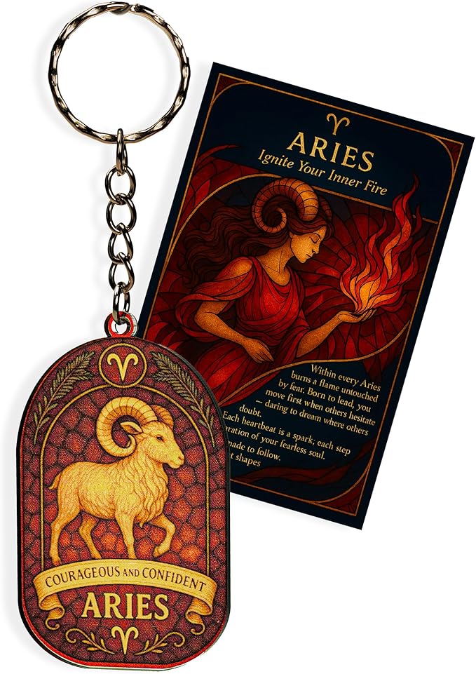 Aries Gifts For Women Men, Aries Suncatcher Keychain, Zodiac Gifts Keepsake Present For Mom, Dad With Card and Envelope, Women Birthday Gift Ideas -Astrology Constellation Horoscope Gift