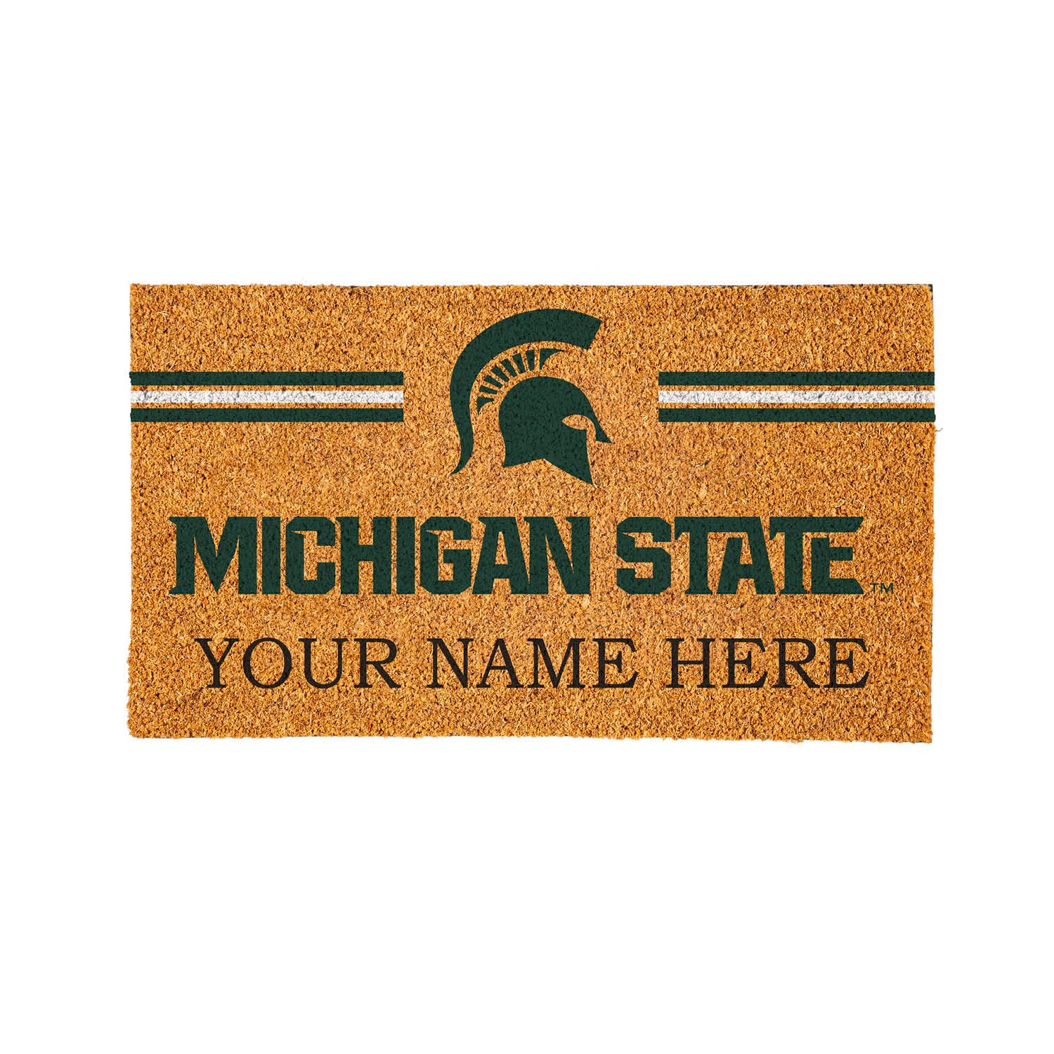 Team Sports America NCAA Michigan State University College Personalized Coir Door Mat, 18 x 30 Inches Custom Name Doormat, Front Door Welcome Mats