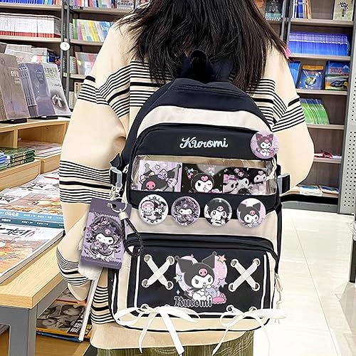 Miniatura 6 de Roffatide Anime Kuromi - Mochila Kawaii con 21 piezas de accesorios de dibujos animados estética de viaje nuevo semestre bolsa de regalo con bonitos