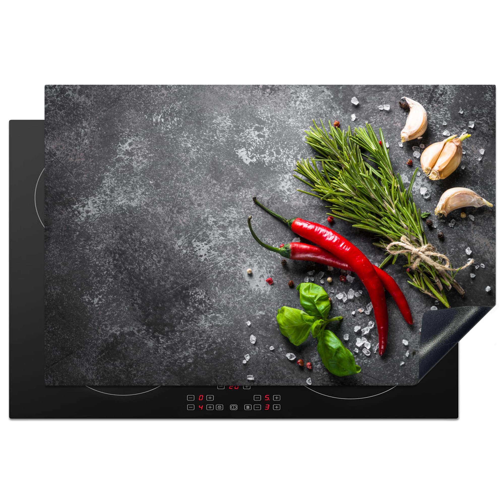 KitchenYeah© Induction Hob Cover Protector Mat 20.3"x29.9" / 76x51.5 cm Kitchen Universal Ceramic Covers for Electric Cookers Vinyl Pepper - Herbs - Spices - Concrete