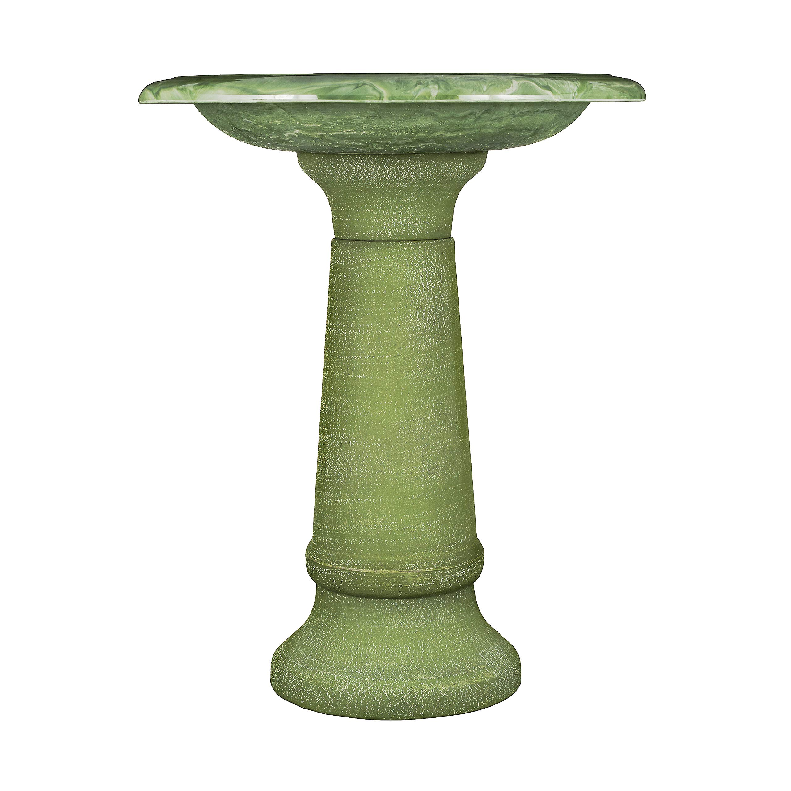 Tierra Garden 25 in. Kale Green Fiber Clay Bird Bath Gloss Bowl/Rim, Matte Base