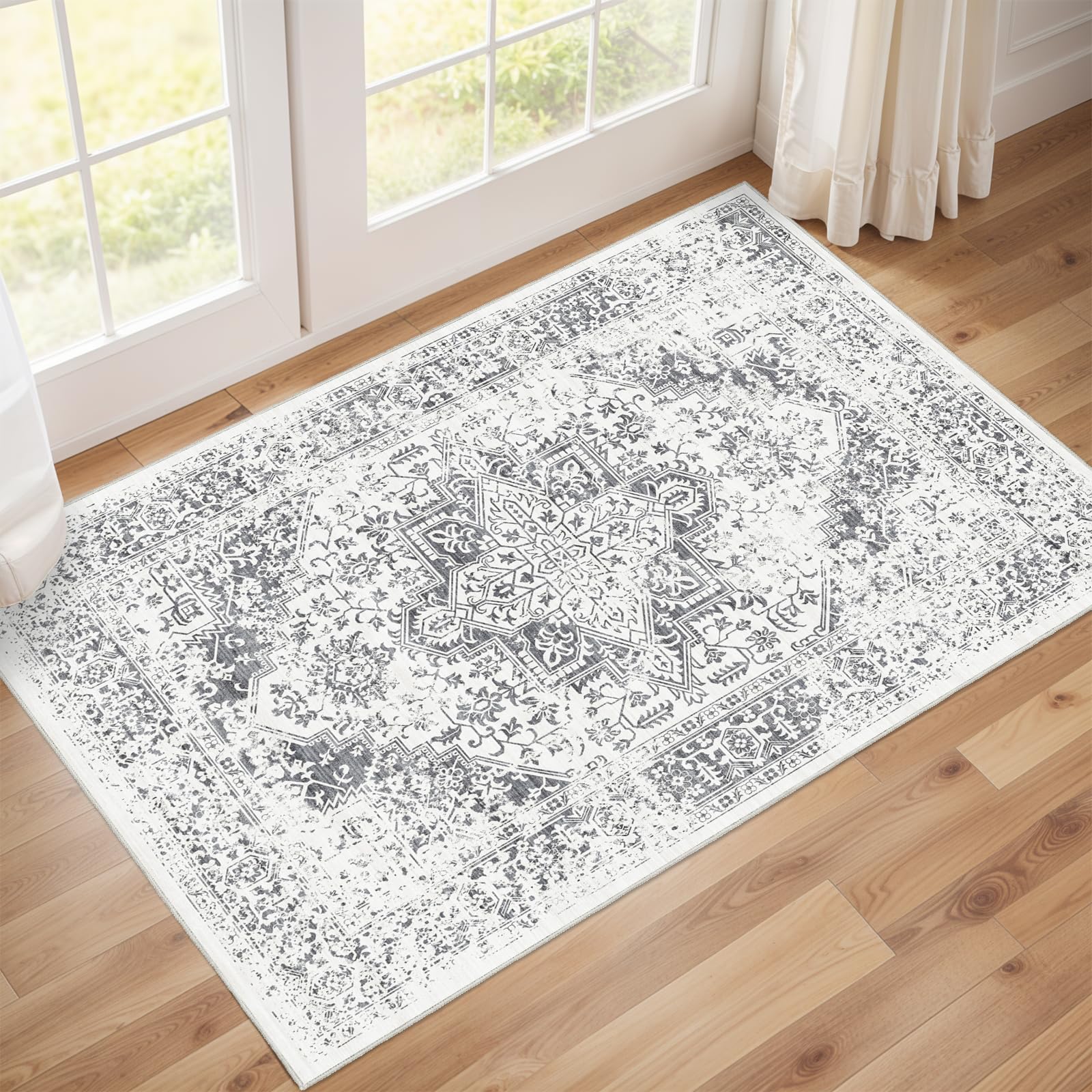 Washable 2x3 Entryway mat - Small Indoor Area Rug for Entrance with Vintage Non-Slip Low-Pile Traditional Medallion Indoor
