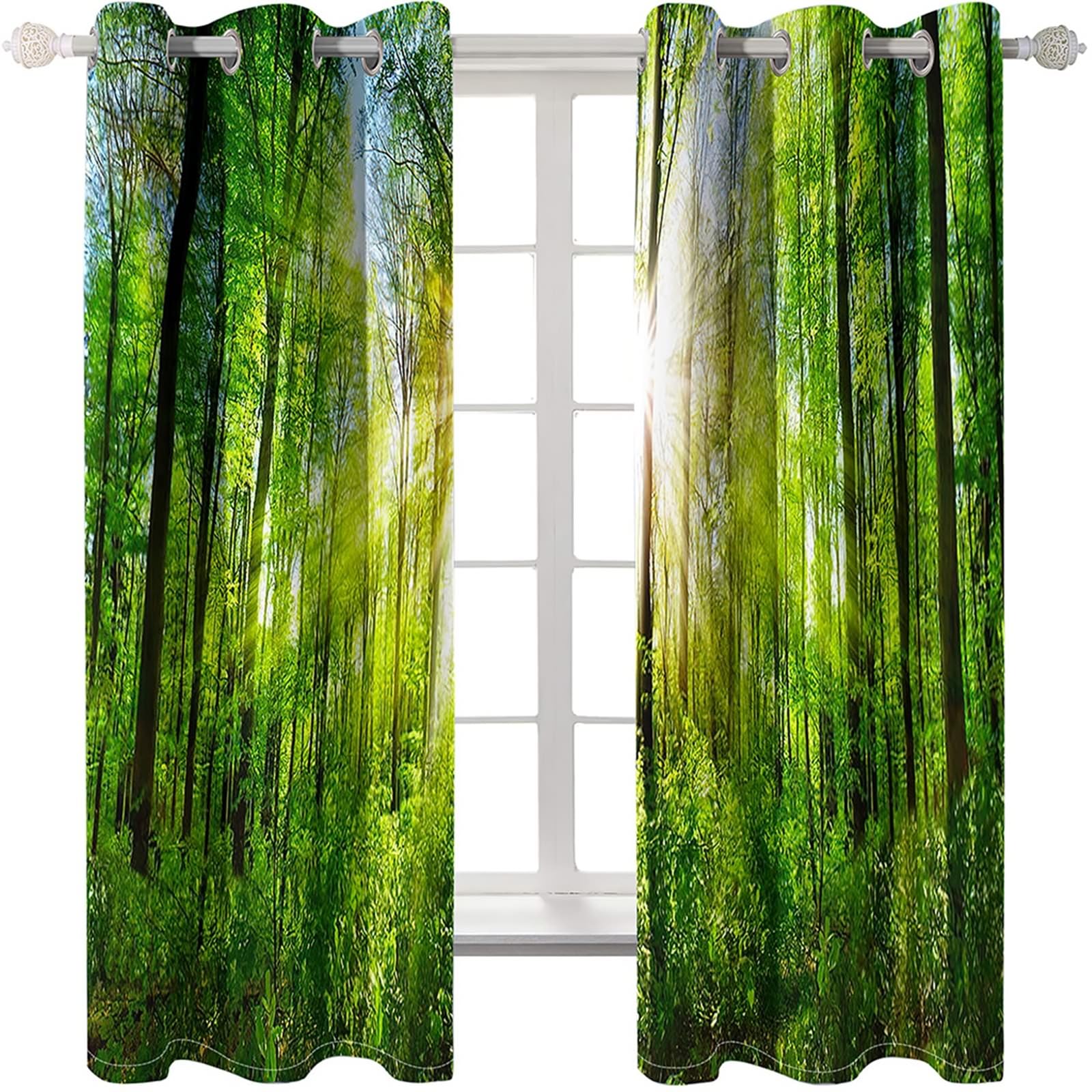 Gualiy Lot de 2 Rideau Salon, Rideaux Occultant Chambre Moderne Paysage Arbres et de Soleil Rideaux 137x214cm