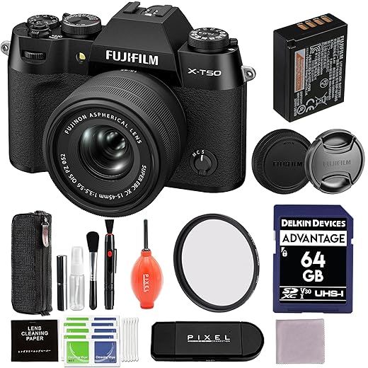 Fujifilm X-T50 Mirrorless Camera with 15-45mm Lens (Black) Bundle with 52MM Protection Filter and Advanced Accessories | Fuji xt50