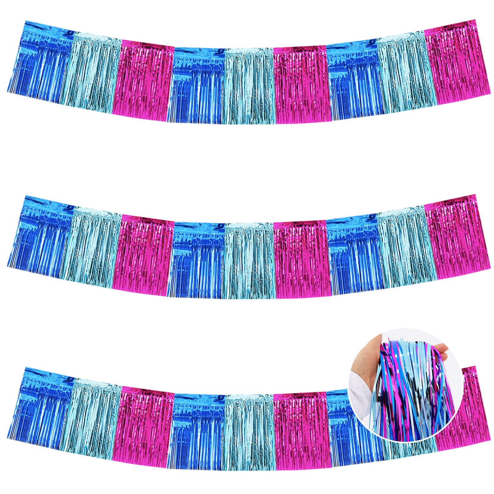 BEISHIDA Blue Fuchsia Fringe Garland Banner 30ft Wall Tinsel Foil Streamers