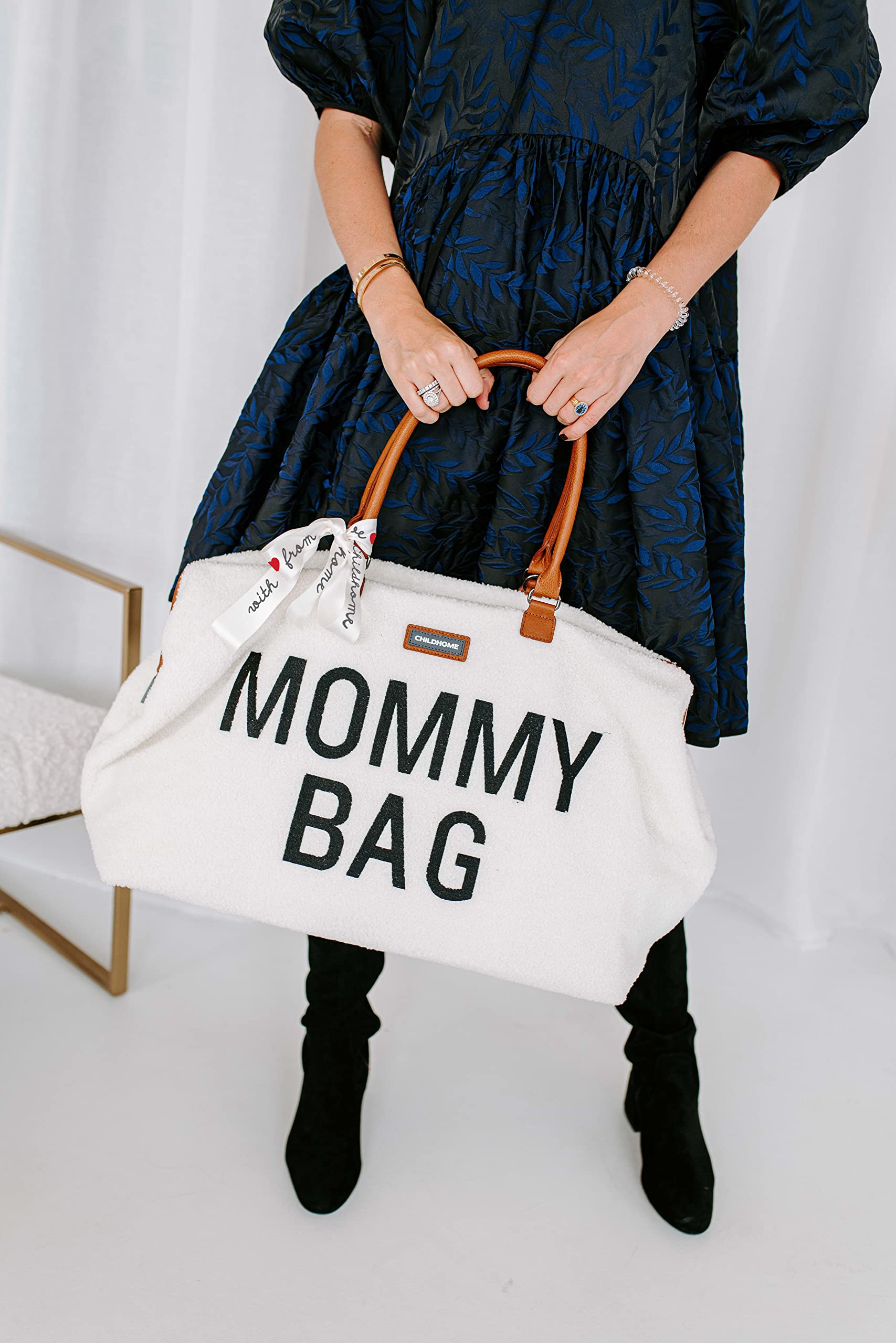 Childhome, Mommy Bag, Sac à Langer, Maternité, Sac de voyage, Grande Contenance, Tapis à Langer, Bandoulière Ajustable, Compartimenté, Poche Isotherme, Passage pour Valise, Teddy Ecru