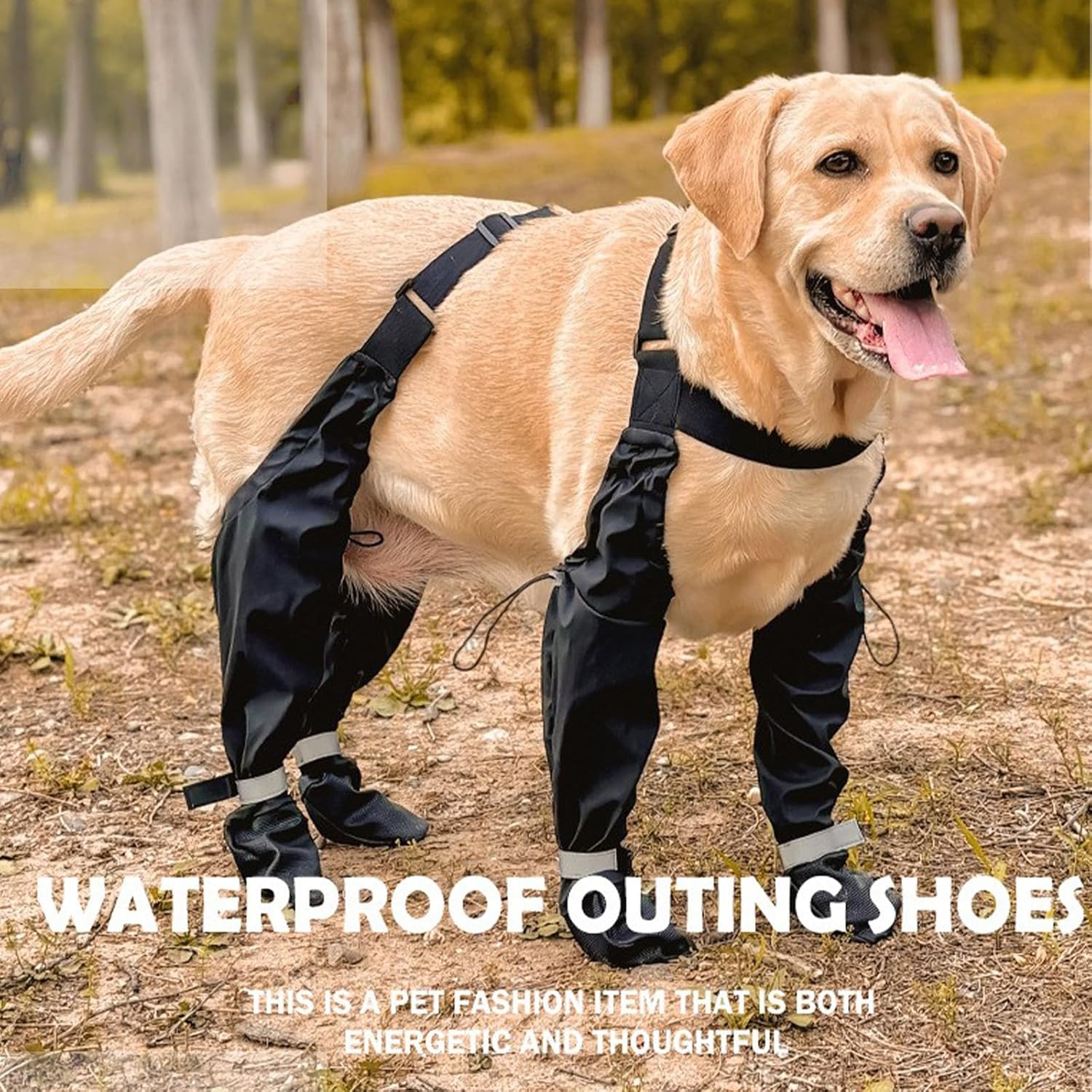 ordinarYone Regulable Elastics Dog Shoe with Reflective Belt Antislip Dog Shoe Pet Paws Protectors For Outdoor Protecting