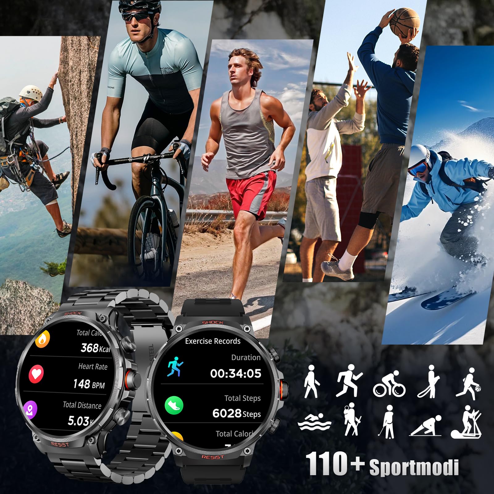 WalkerFit Smartwatch Uomo Militare 1.85