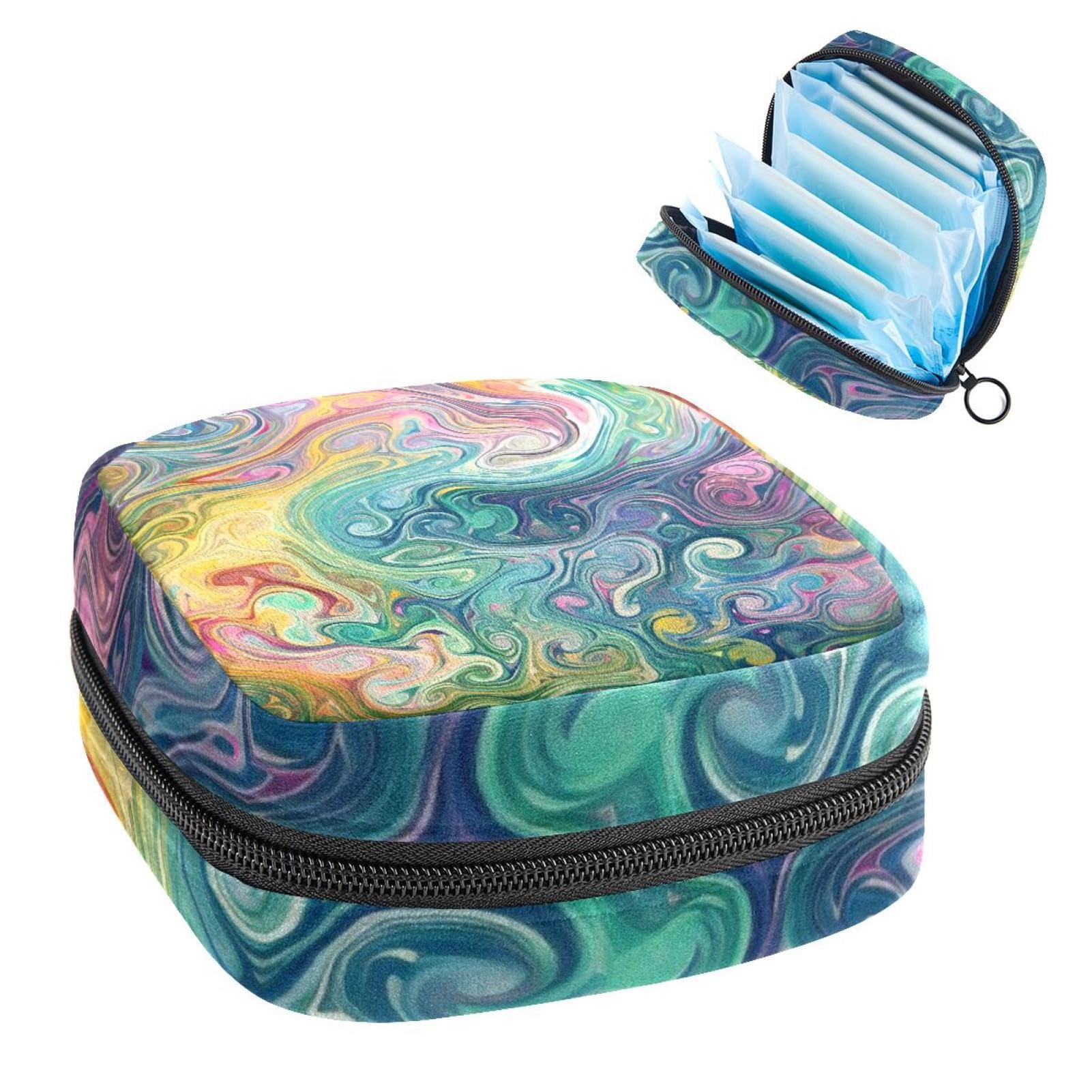 Sanitary Pads Bags, Colorful Abstract Flowing Swirl Texture Menstrual Cup Pouch Nursing Pad Holder, First Period Kit Bags for Teen Girls Women Ladies