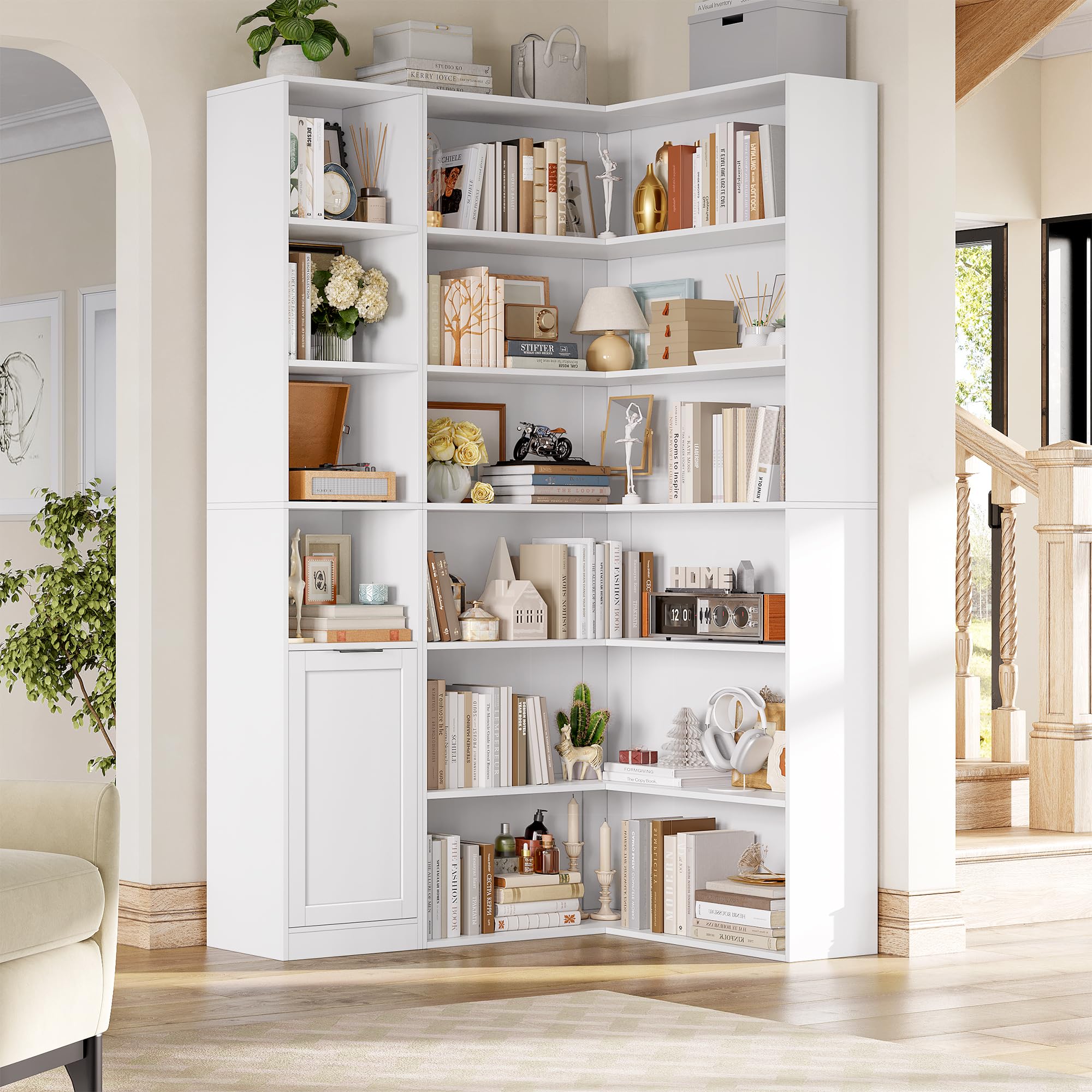 FirFurd Eckregal Bücherregal Eckschrank mit 6 Ebenen 60x60x186,4 cm weiß