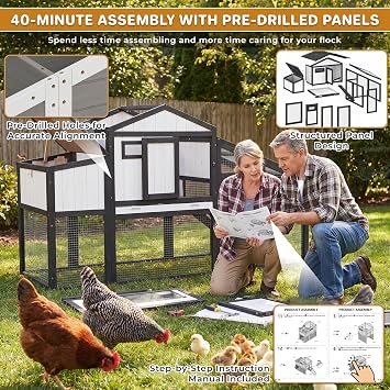 65.3 Outdoor Wooden Chicken Coop for 2-3 Hens with Asphalt Roof & Run