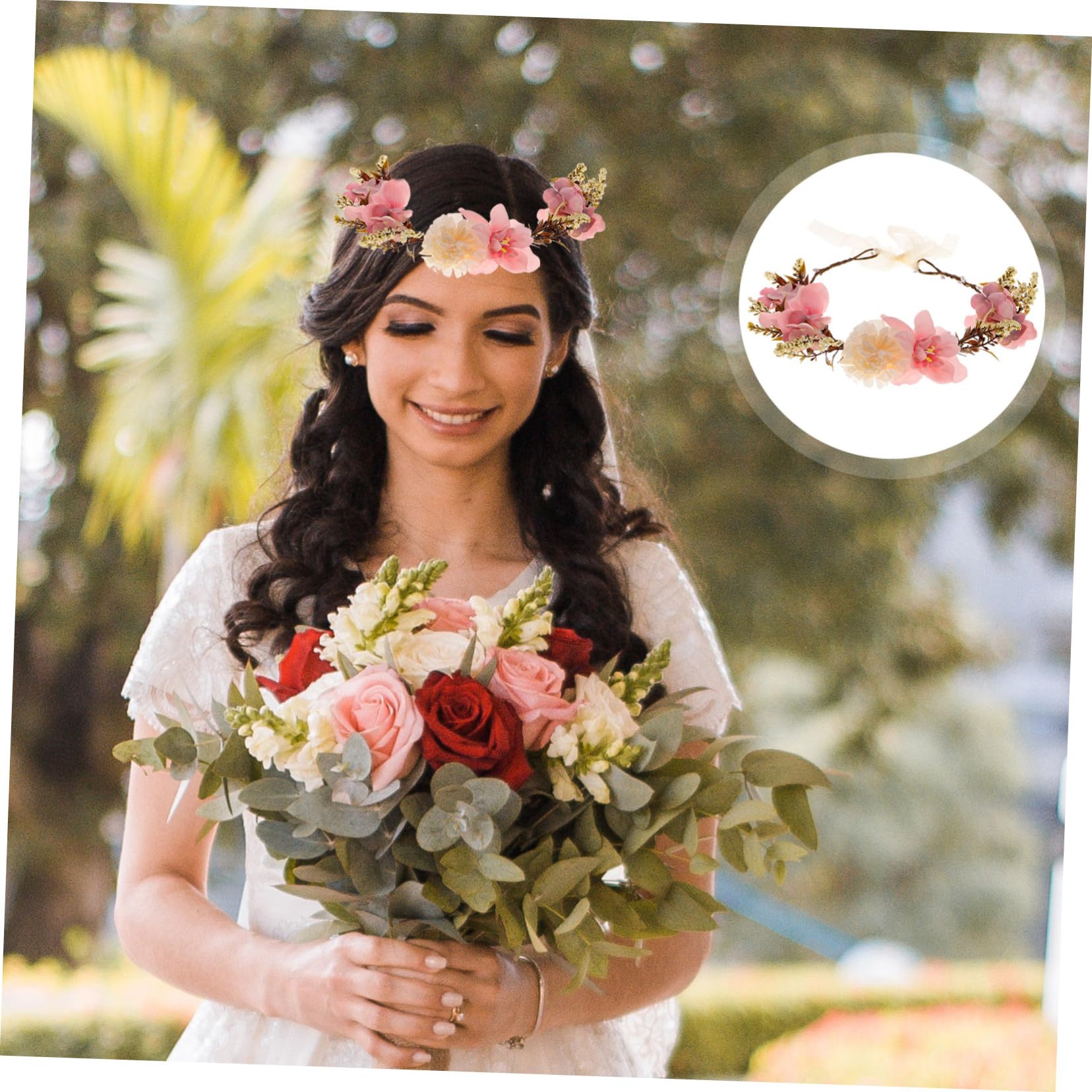 Bandeau à Fleurs Pourpre en Tissu pour Mariée et Plage