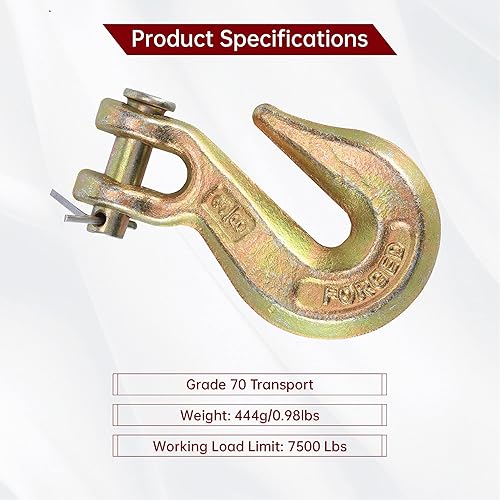 Miniatura 6 de 2 ganchos de agarre de horquilla de 38 de pulgada, gancho de cadena de grado 70, 7500 libras, límite de carga de trabajo para transporte de camiones