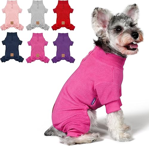 Miniatura 22 de cyeollo Pijama de forro polar para perro, overol térmico para perros, abrigo elástico para perros, ropa cálida para perros de tamaño mediano a