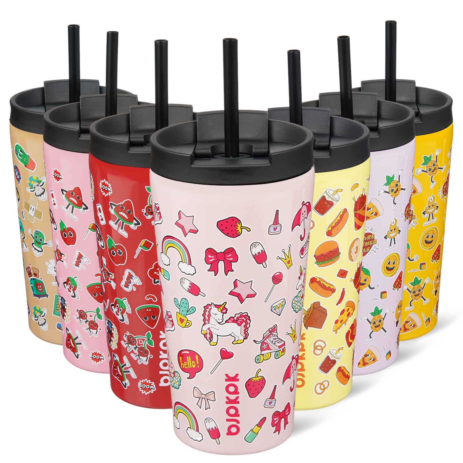BJPKPK 18 oz Coffee Tumbler with Straw, Insulated Stainless Steel Cup