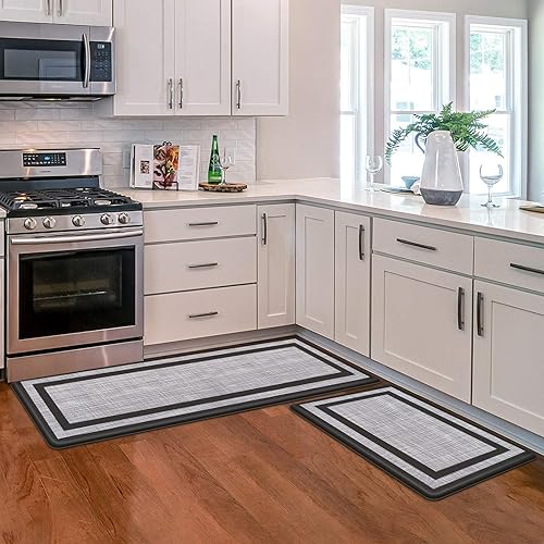 KMAT Tapete de cocina 2 piezas Tapete de cocina acolchado antifatiga, impermeable, antideslizante, tapete ergonómico de espuma de pie para oficina,