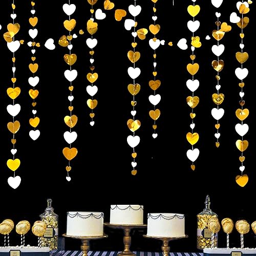 Miniatura 4 de Decoraciones de fiesta del día de San Valentín, guirnalda de corazón blanco y dorado, pancarta colgante de corazón para aniversario, despedida de