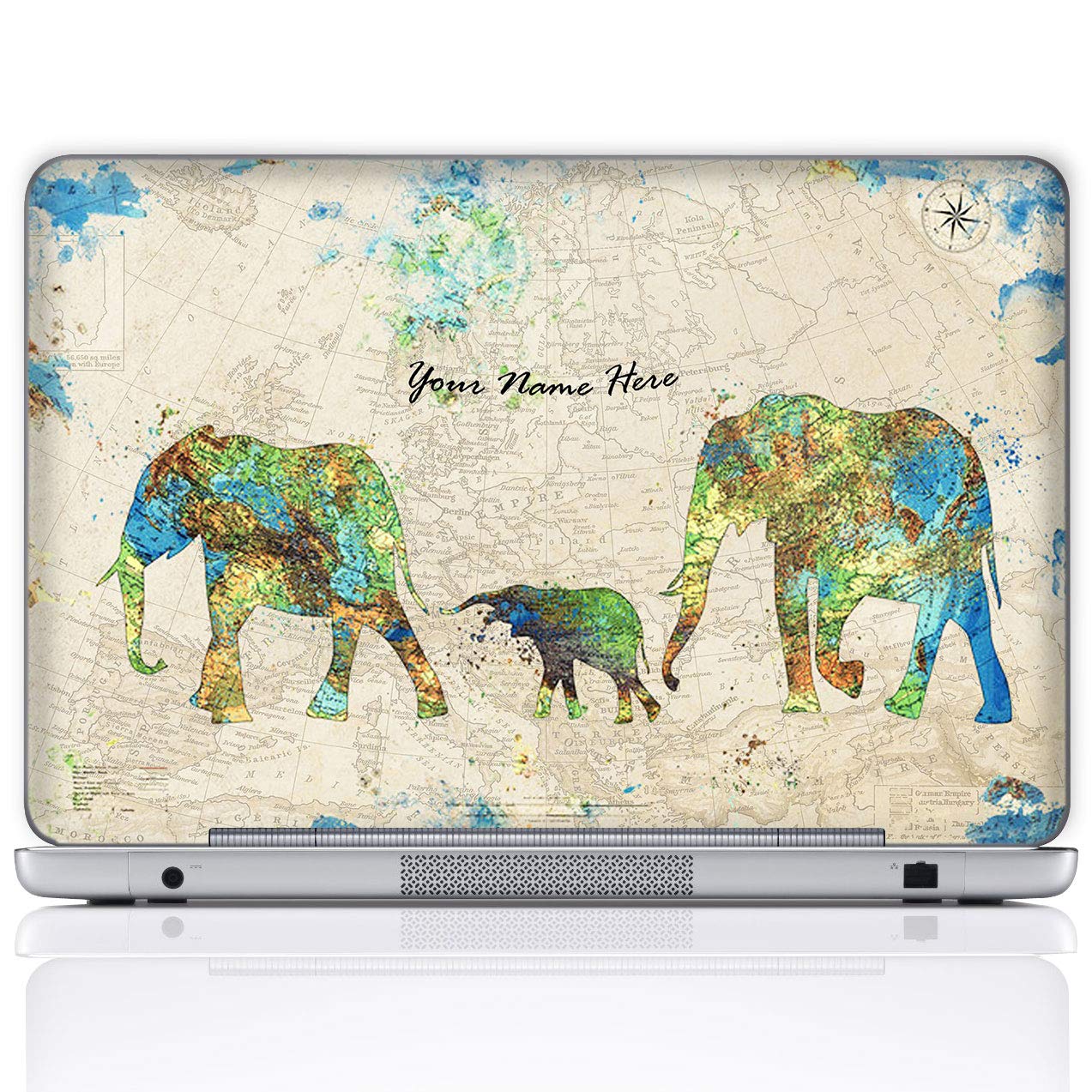Personalized Laptop Notebook Notebook Skin Sticker Cover Art Decal, Customize Your Name (14 Inch, Family of Elephants)