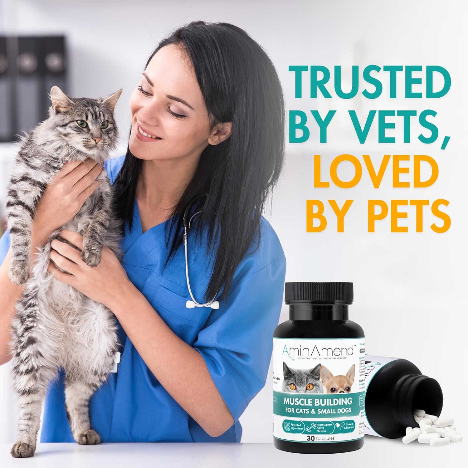 Muscle Support Pet Supplement for Small Dogs & Cats with CaHMB & Vitamin D3 – All Ages & Senior Dog Supplements for Muscle Strength, Mobility & Daily Activity – (30 Capsules, 3-Pack)