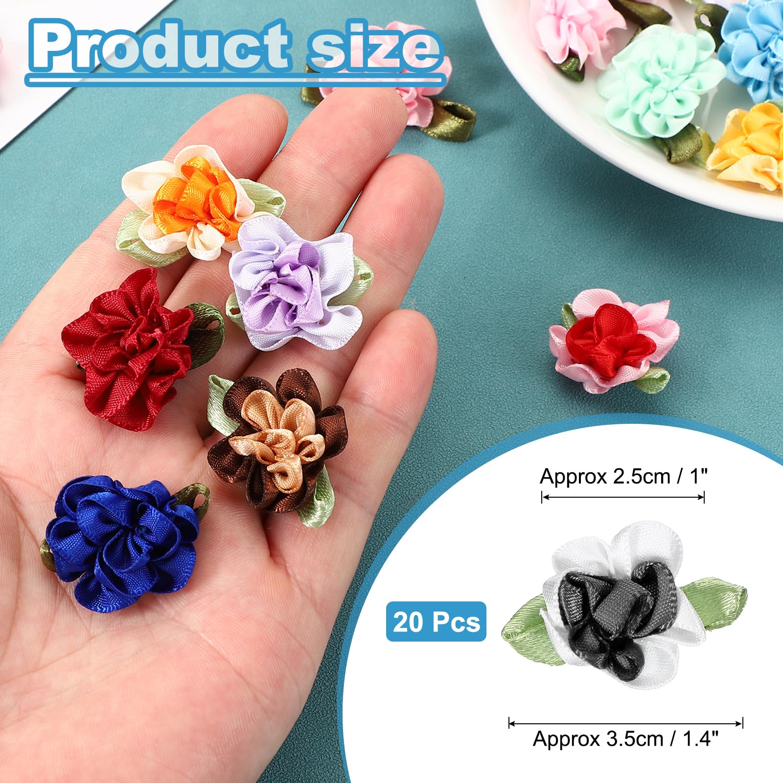 PATIKIL 1 Inch Ribbon Flowers Bows for Crafts 20 Pack Mini Satin Roses Flowers Small Fabric Flower Heads DIY Sewing Appliques for Gift Wedding Bride Ornament Black/White - Image 2
