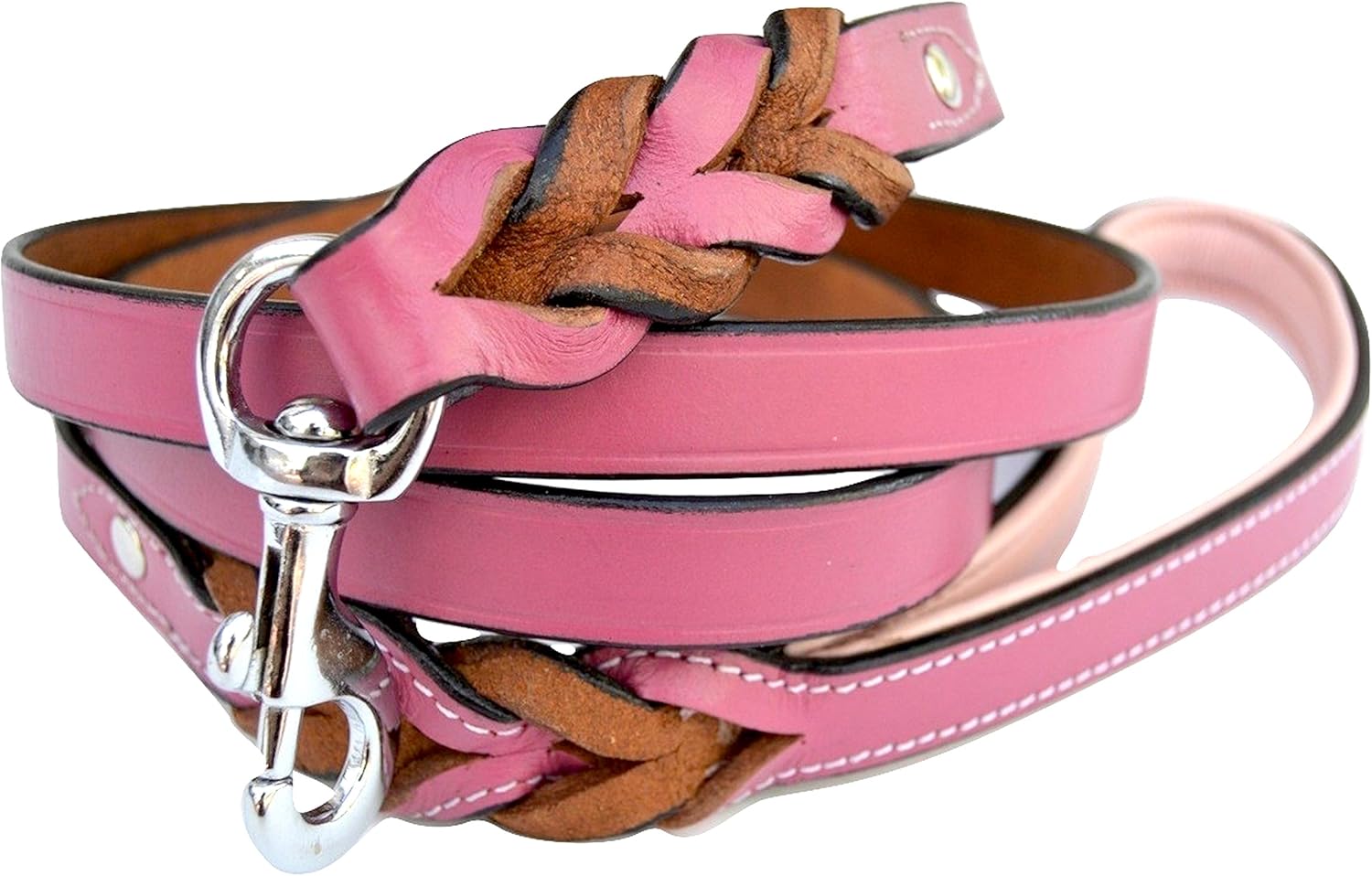 Raspberry Pink Leather Braided Dog Leash, 6 Foot x 3/4 inch, Walking or Training Lead for Large and Medium Size Dogs