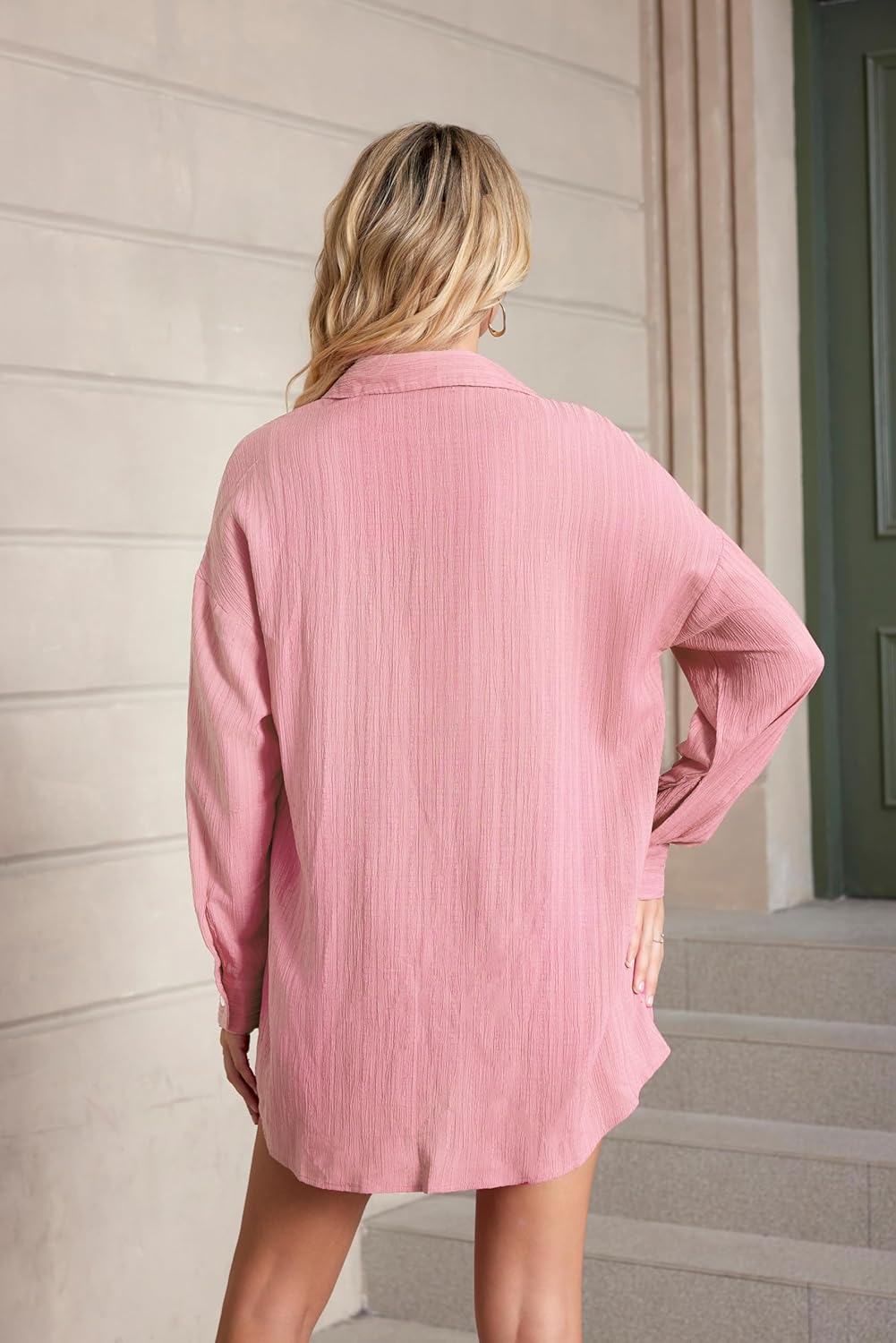 Womens Button Down Shirts Oversize Casual Boyfriend Long Sleeve Button Up Shirt Women Plus Size Blouses Tops with Pocket - Image 7