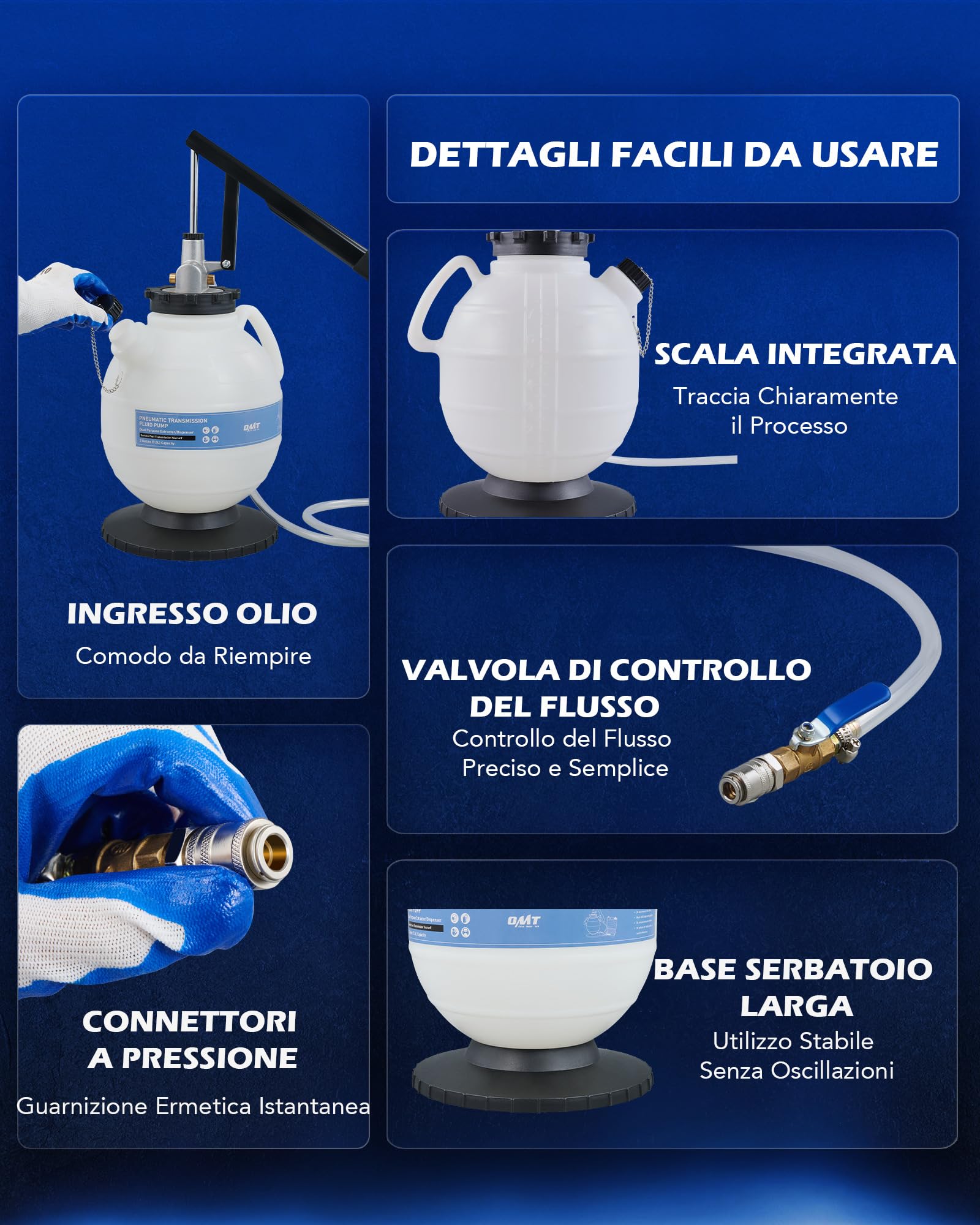 Orion Motor Tech 7.5L Pompa per Olio Cambio, Riempimento dell'Olio del Cambio, Olio Ricambio Liquido Freni per Auto Veicoli con 15 Adattatori,Pompa di Estrazione per Olio e Liquidi