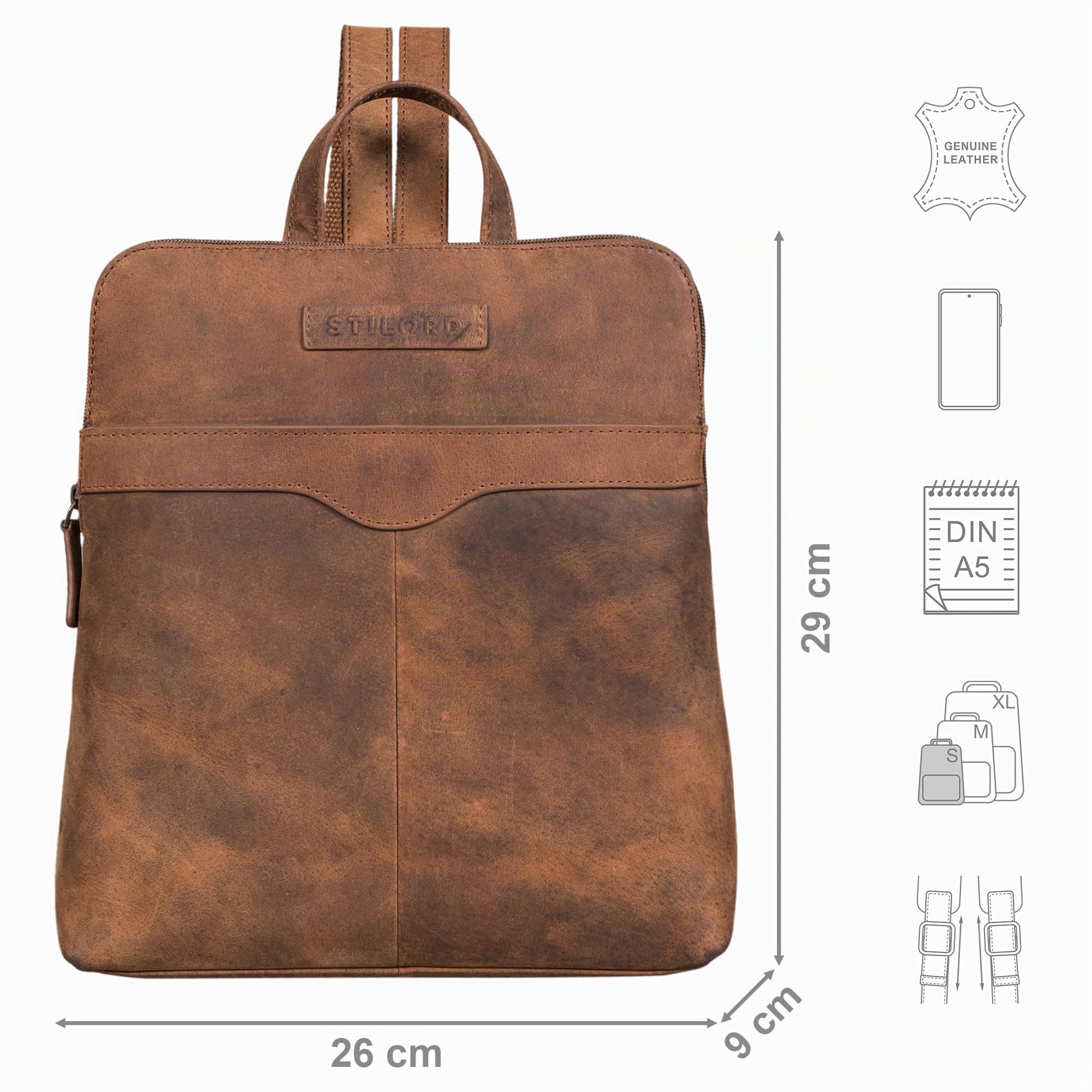 STILORD Heidi Eleganter Lederrucksack Damen Echtleder klein wasserdicht, Rauleder und diebstahlsicher ideal als Rucksackhandtasche, Vintage Daypack und Retro Cityrucksack mittel-groß