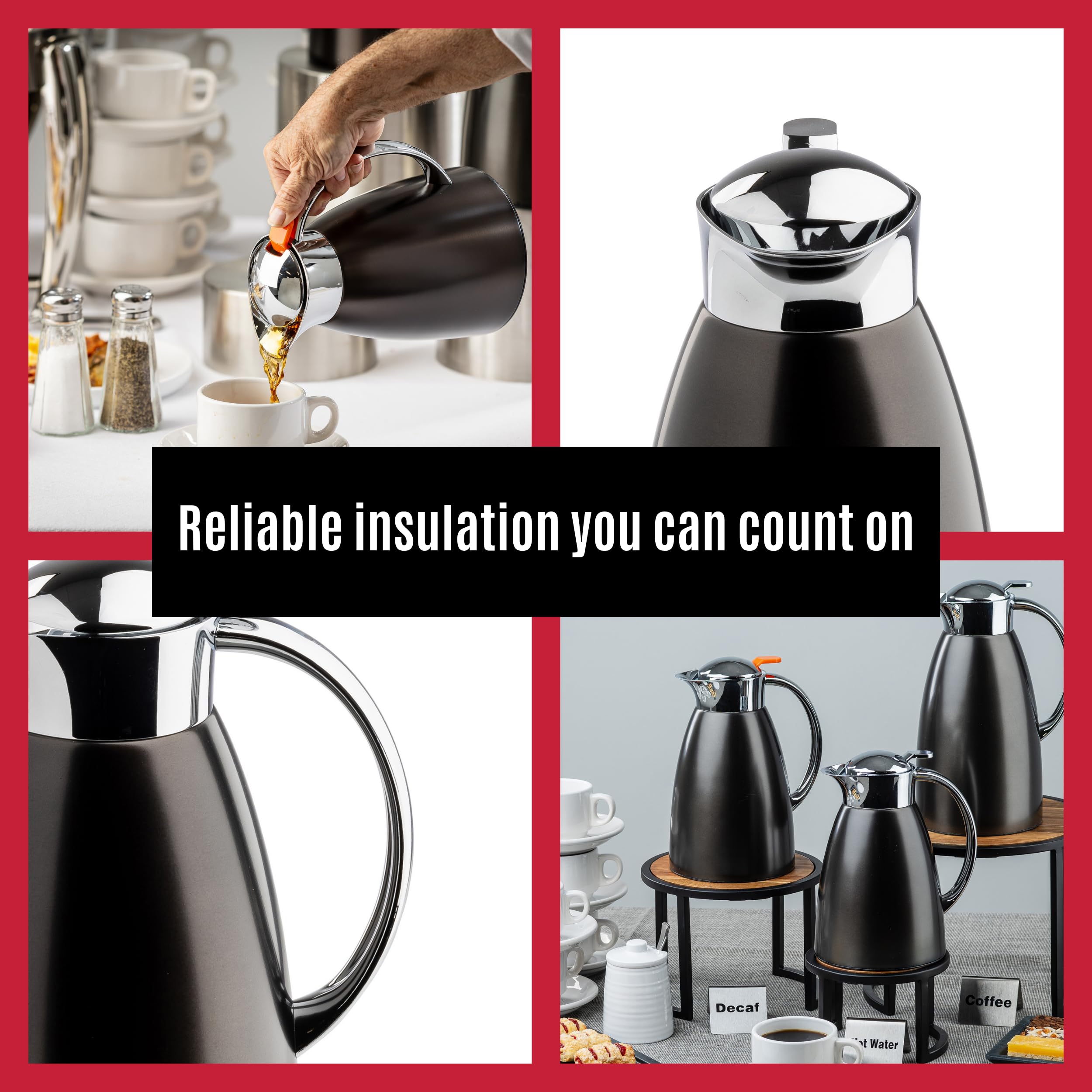 TableCraft 12682 - Jarra de café de acero inoxidable cepillado con acabado PVD negro, aislado al vacío, dispensador de café ligero a prueba de fugas, para cafeterías, restaurantes y catering