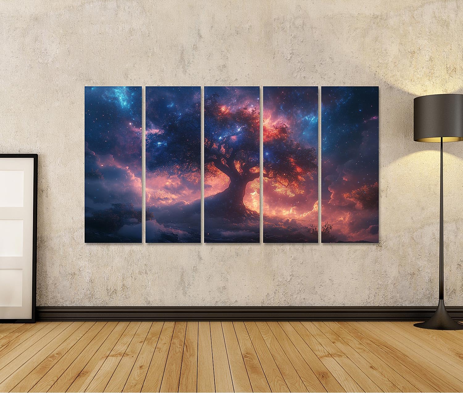 islandburner Primer cuadro sobre lienzo Un árbol mágico bajo un cielo nocturno brillante imágenes murales carteles