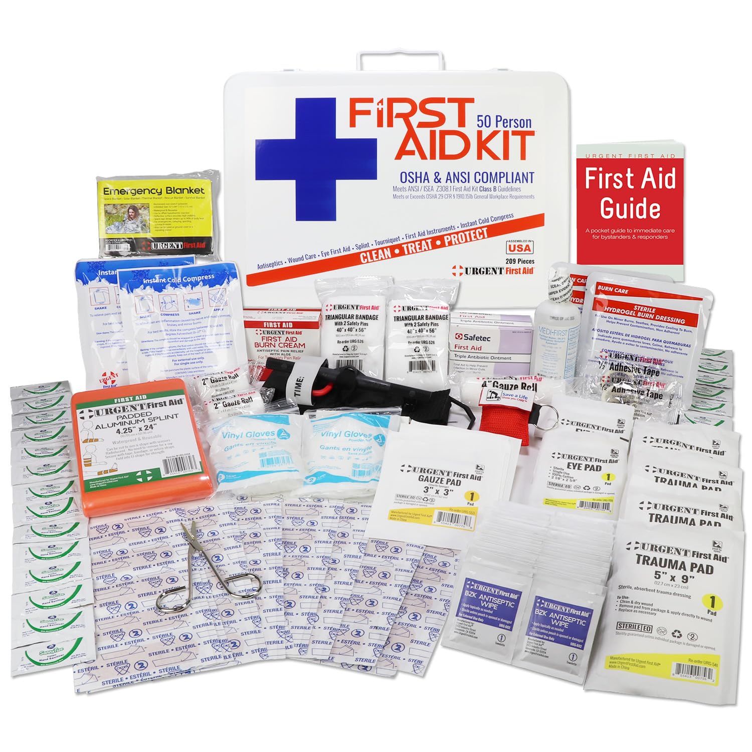 OSHA & ANSI First Aid Kit, 50 Person, 198 Pieces, Indoor/Outdoor Emergency Kit for Office, Home or Car, ANSI 2015 Class B, Types I, II & III, Gasketed for Weather and Moisture Resistance, Made in USA