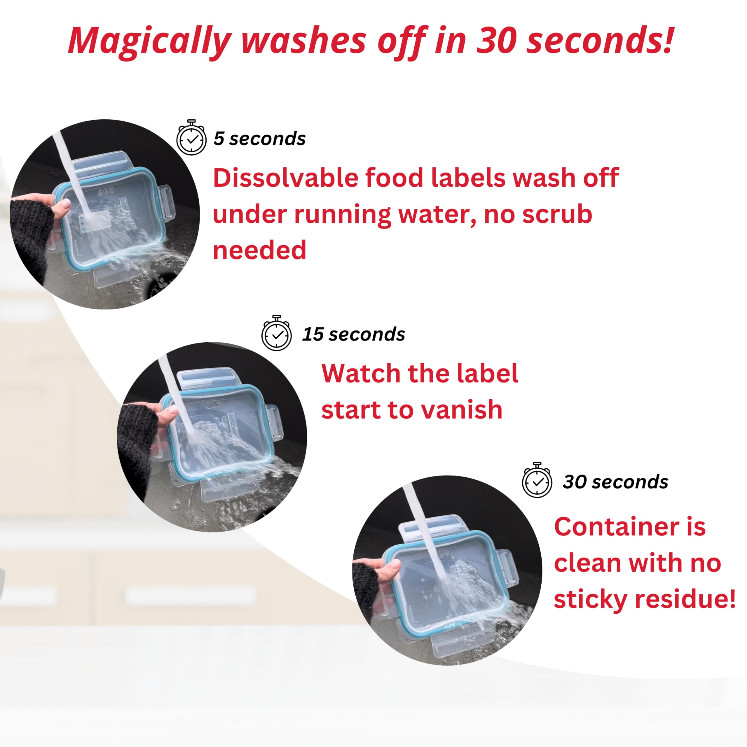 Etiquetas de alimentos solubles 2 x 1 (500 unidades, rojo) – Material para escribir, fácil extracción, suministros de restaurante, etiquetas de cocina