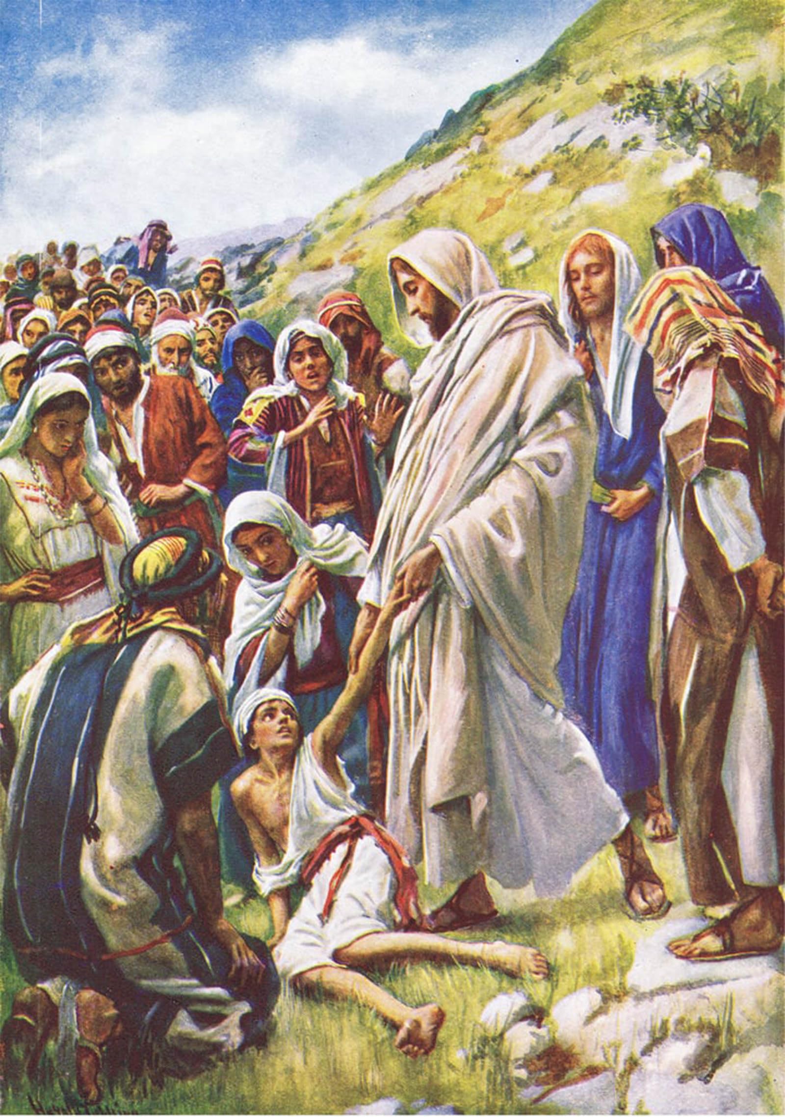 SERENDIPITP Vintage Wall Art Canvas Nordic Poster Canvas Print Picture Jesus Heals the Little Boy by Harold Copping Wall Art Poster for Home Decor 60x90cm