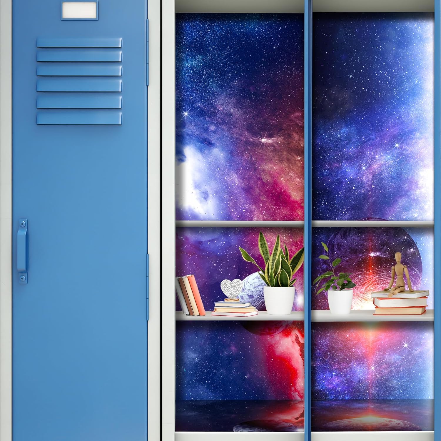 4 Pieces 36 x 12 Inches School Locker Magnetic Wallpaper Removable Magnetic Locker Accessory Kit Easy Install Decoration Sticker for Office University First Day of School Decor (Galaxy Style)