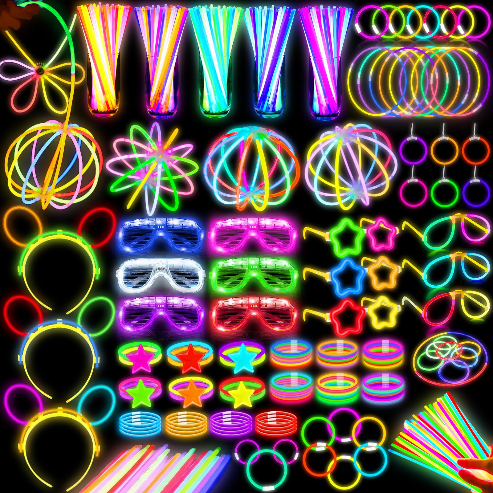 Glow Headbands 10 pcs Neon Fluorescent Blacklight Party Favors for Adults Glow in the Dark Party Set: Neon Cups, LED Glasses & Glow  main image 4
