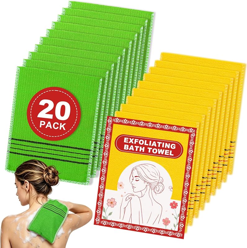 MUSDOOU Luvas Texturizadas para Banho, Estilo Toalha Coreana, Pacote com 20