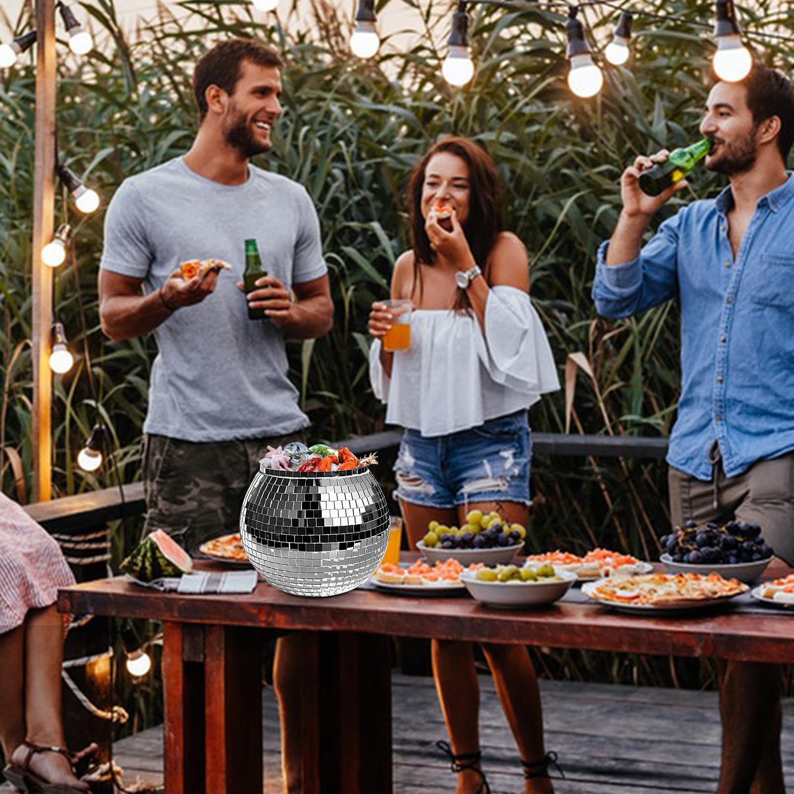 Cubitera Para Champán - Diseño De Bola De Discoteca, Enfriador Grande Para Cócteles Y Bebidas De 3 Litros | Accesorios De Bar Reflectantes Para Vino, Cerveza Y Champán, Vasos Elegantes Para Fiestas En