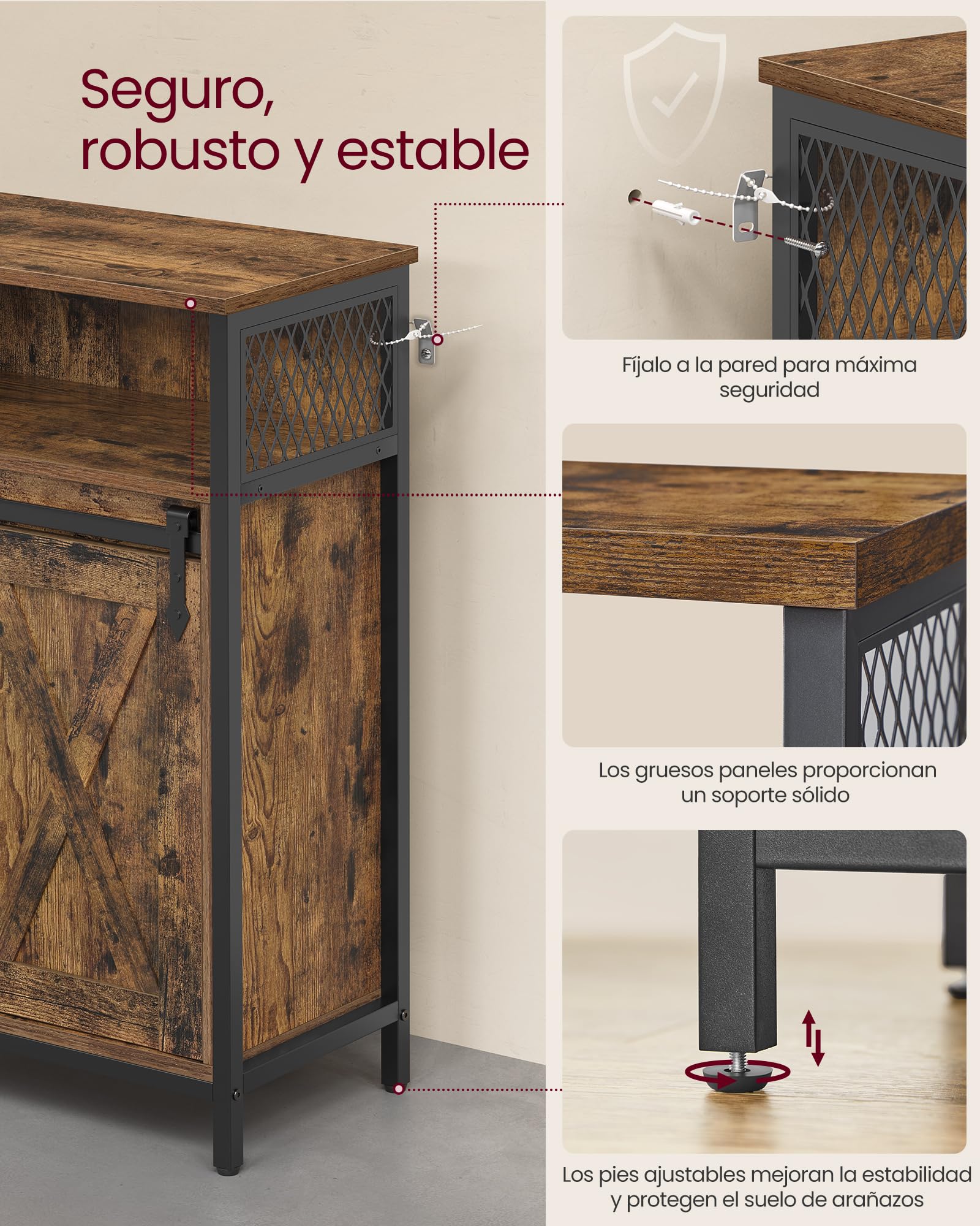 VASAGLE Aparador, Armario de Cocina, Armario de Almacenamiento, con Puerta Corredera, 30 x 70 x 80 cm, Estantes Ajustables, para Salón, Marrón Rústico y Negro Tinta LSC089B01