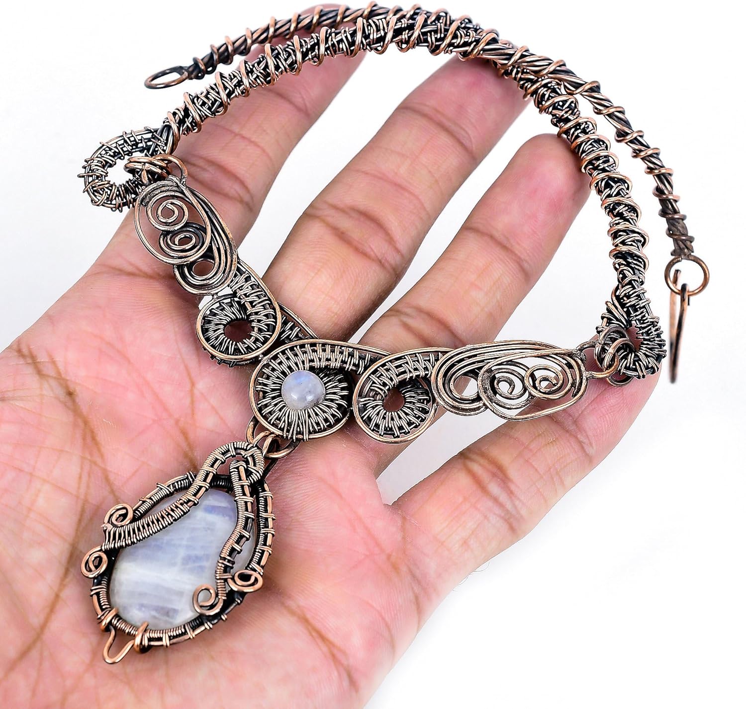 Tanay Gems and Jewels Rainbow Moonstone Necklace, Copper Wire Wrapped, Natural Gemstone, Handmade Elegant Jewelry, Unique Gift for Her, Copper Wire Jewelry - Image 4