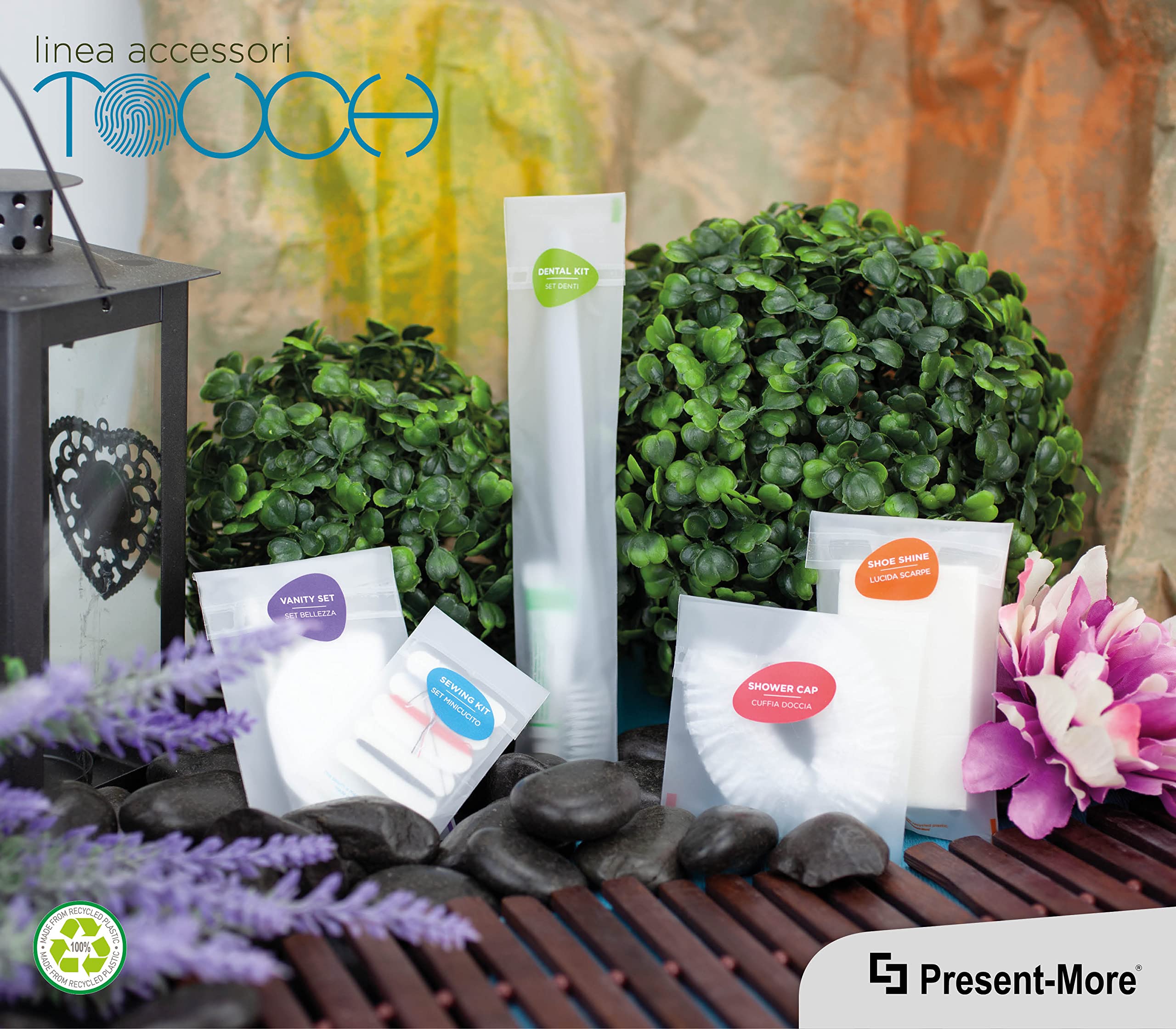PRESENT-MORE - Vanity Set 250 Pezzi - Linea Touch - Kit con Dischi Struccanti, Limetta per Unghie e Cotton Fioc - Packaging Ecologico in Bustina di Plastica Riciclata - Ideale per Hotel e B&B